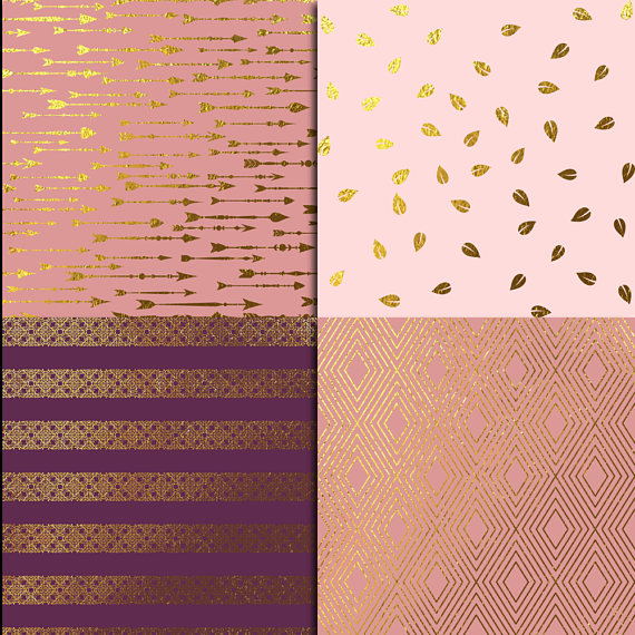 Blush Pink and Gold Foil Digital Paper (46048) Backgrounds Design