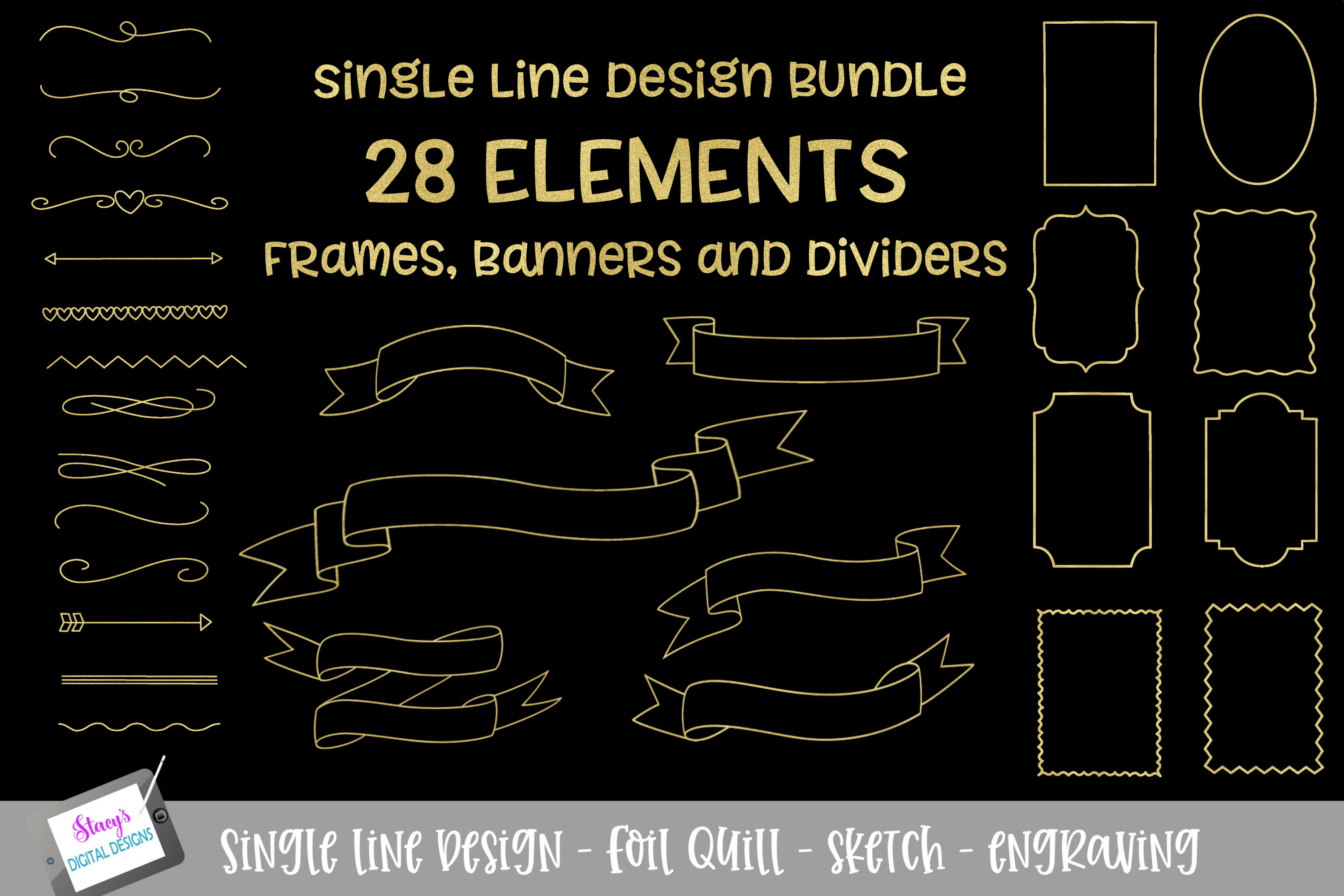 Download Foil Quill - Single Line Bundle - 28 Elements - Sketch files