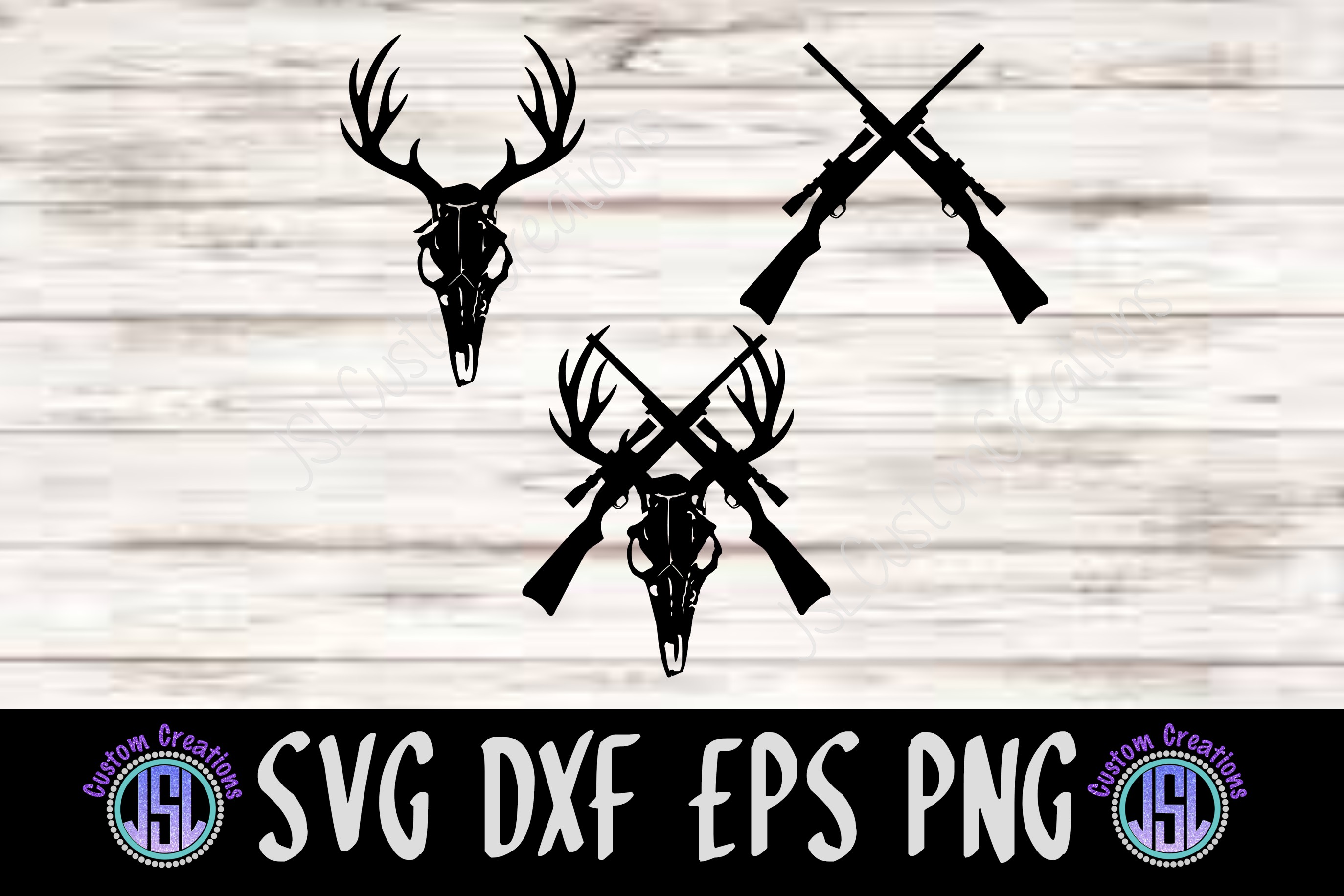 Deer Skull Set of 3 Bundle SVG DXF EPS PNG Digital Download (81232