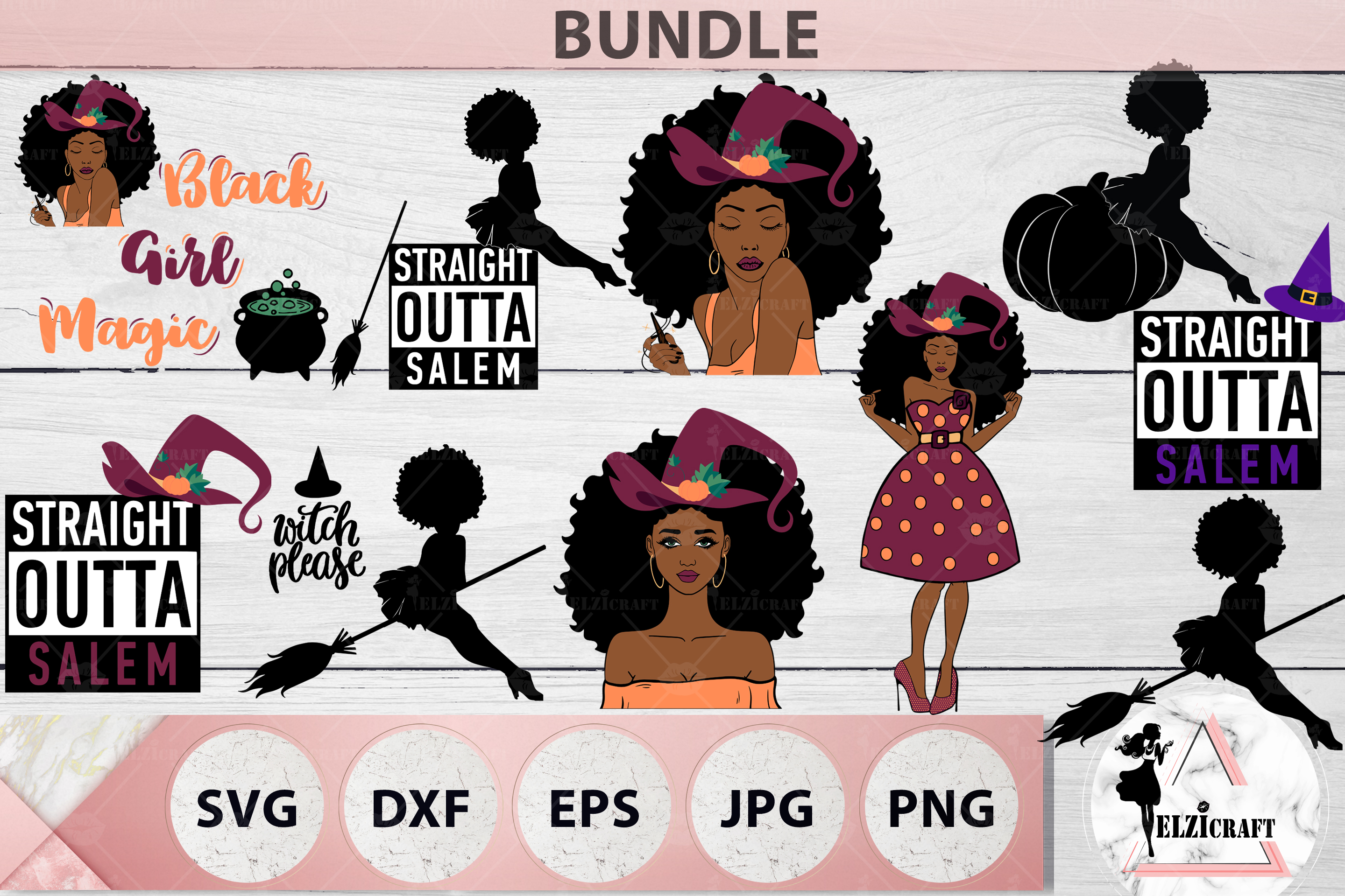 Download BUNDLE Halloween Afro Women SVG Cut Files