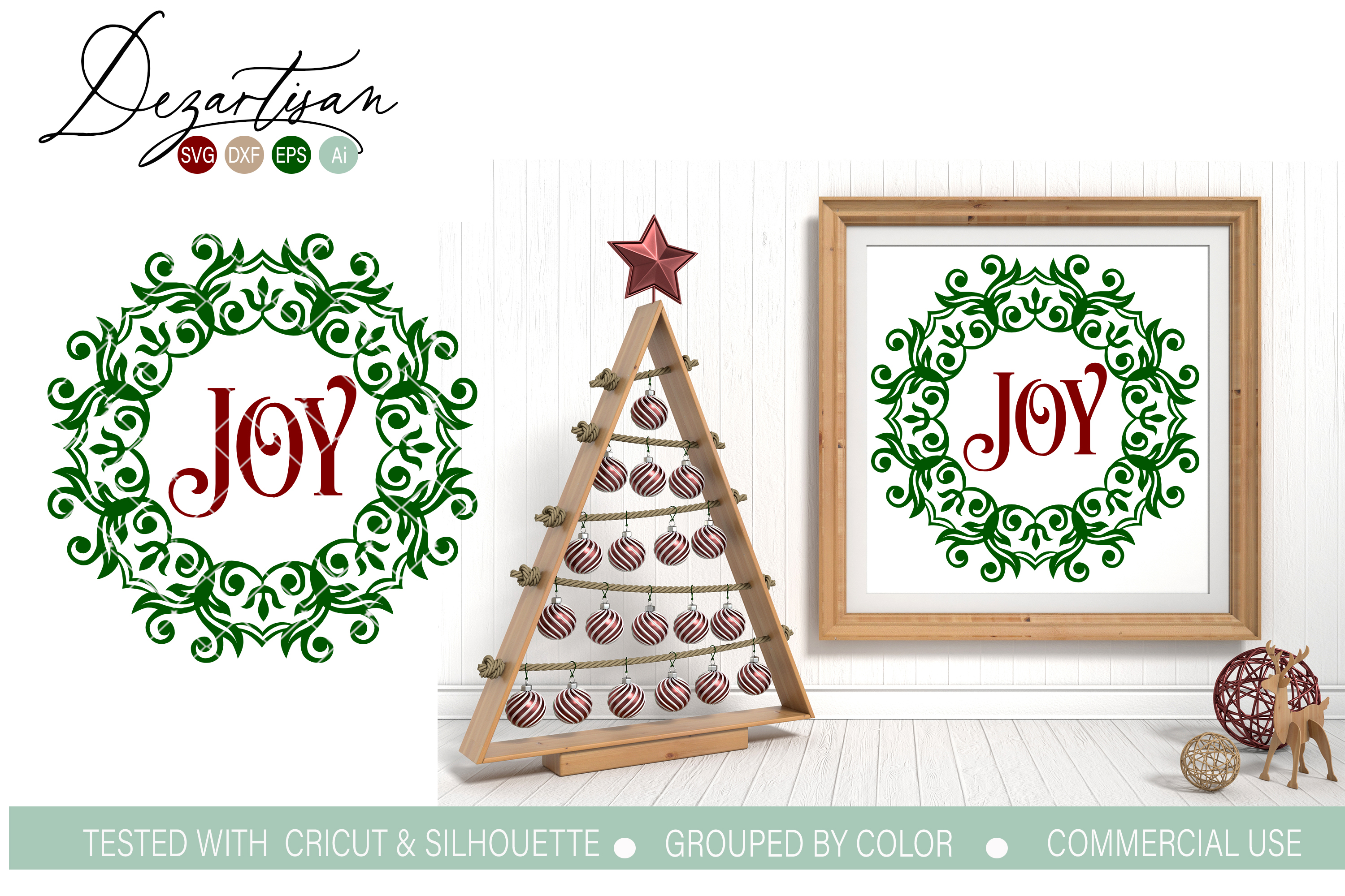 Download Christmas Joy Wreath SVG DXF cut file