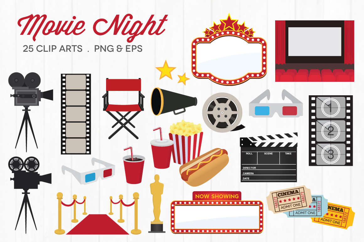 Movie Night Clipart (385829) | Illustrations | Design Bundles