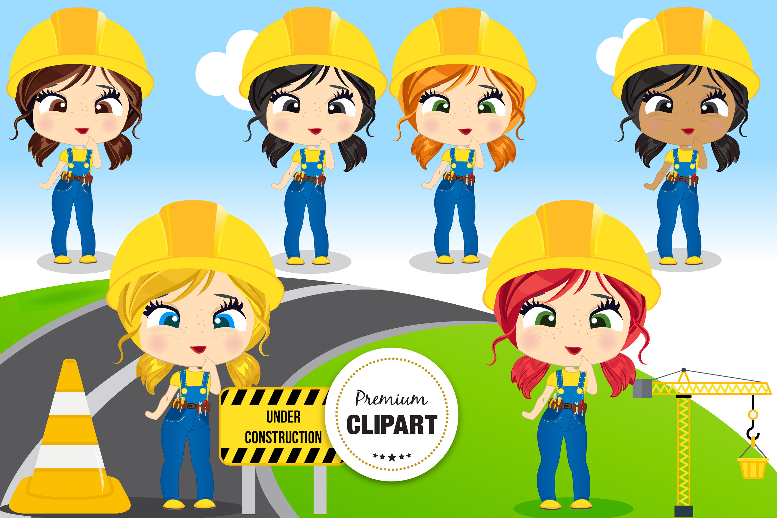 Construction girl graphics, Construction illustrations
