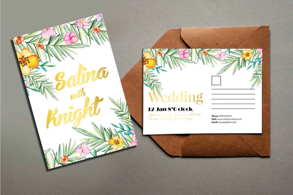 Floral Wedding Postcard (52298) Card Making Design Bundles
