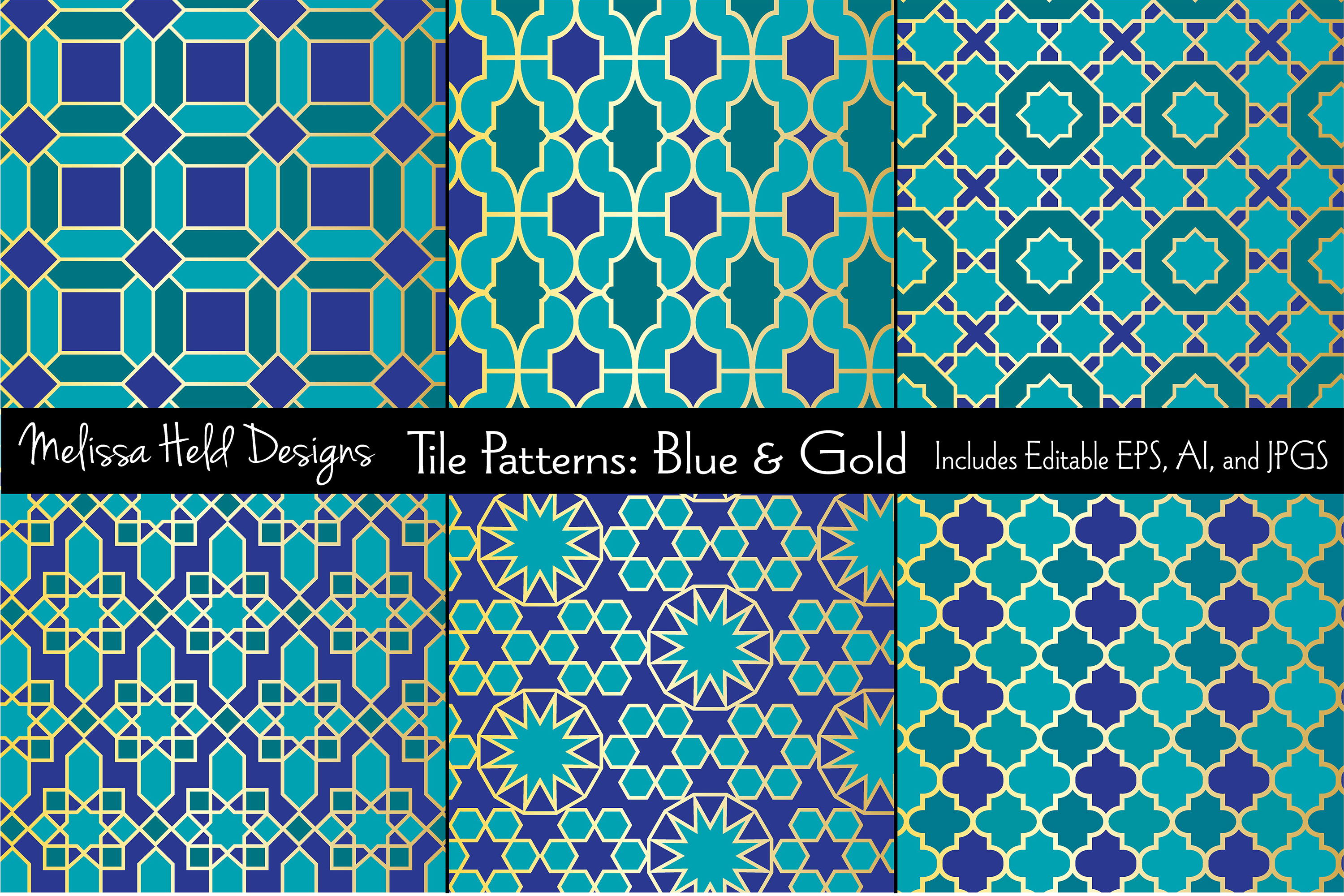 Blue Gold Moroccan Tile Patterns Blue Gold Moroccan Tile Patterns Example Image 1