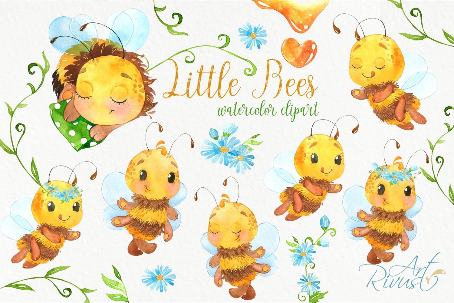 Download Bees. Cute bee watercolor clipart. Baby animals clip art ...