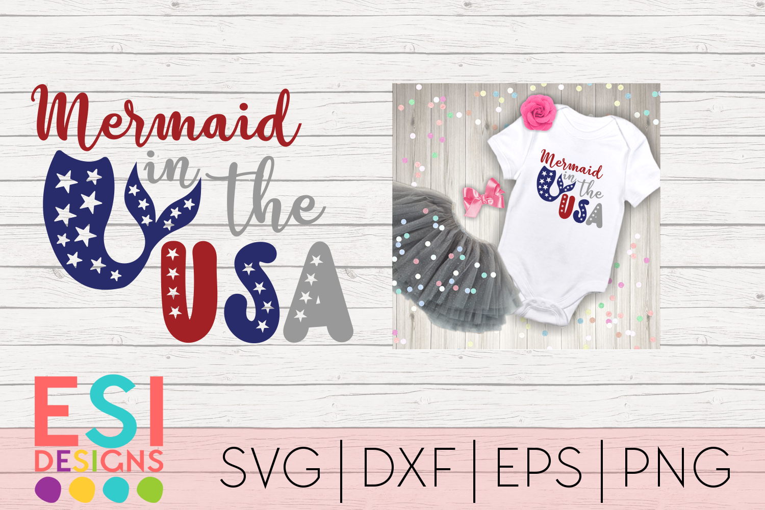 4th of July | Mermaid in the USA | SVG, DXF, EPS, PNG ...