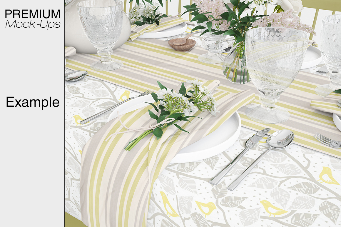 Download Table Linens - Tablecloth, Runner & Napkins Mockup (52210 ...