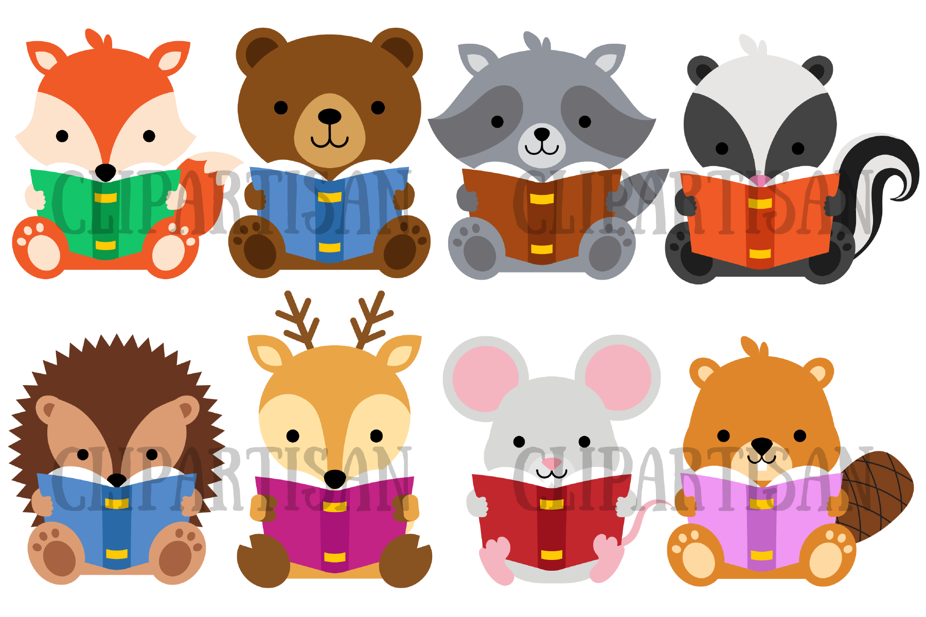 Woodland Animals Reading Clip Art, Back to School (442744 ...