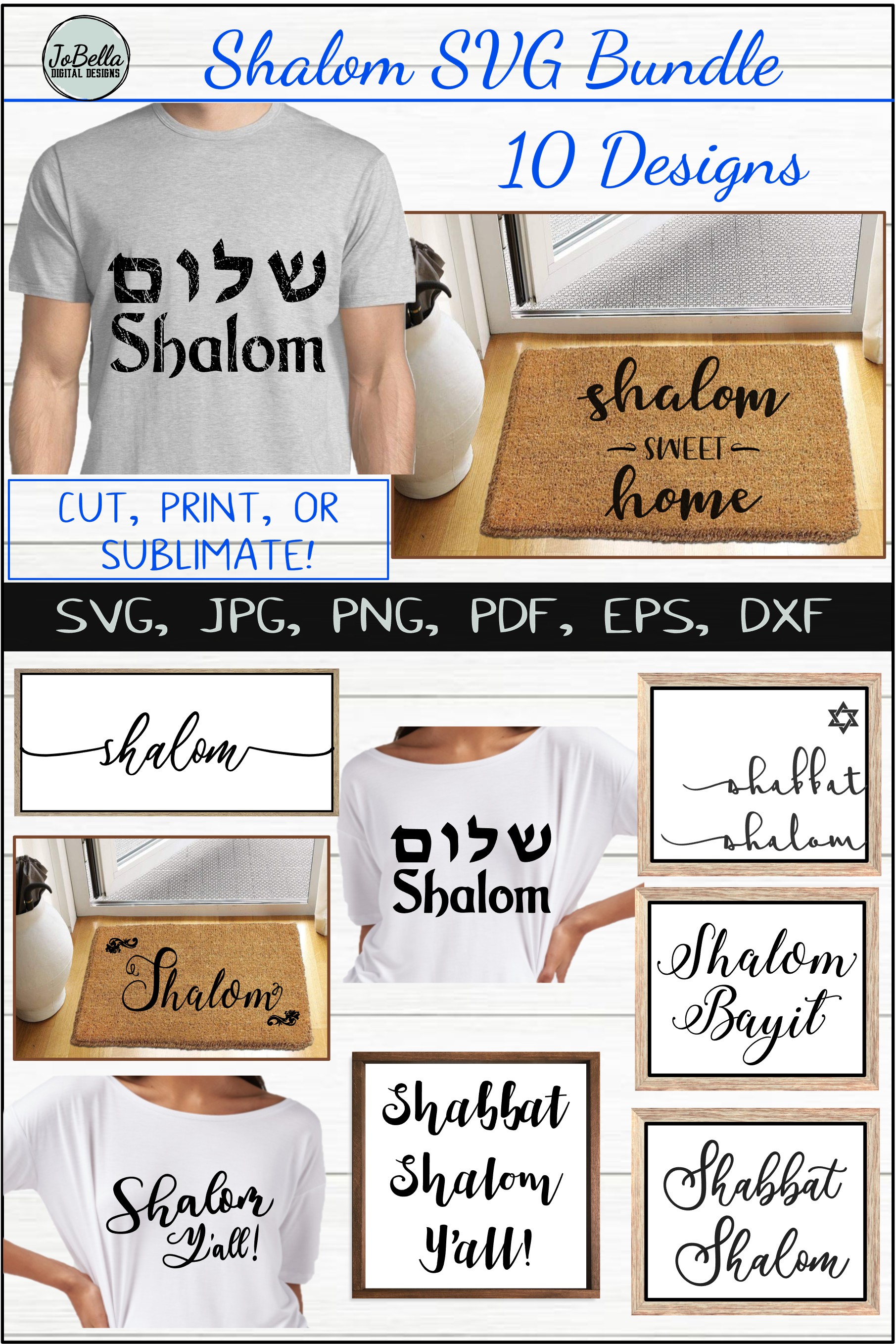 Download Shalom SVG Bundle, Sublimation PNGs and Printables (289768 ...