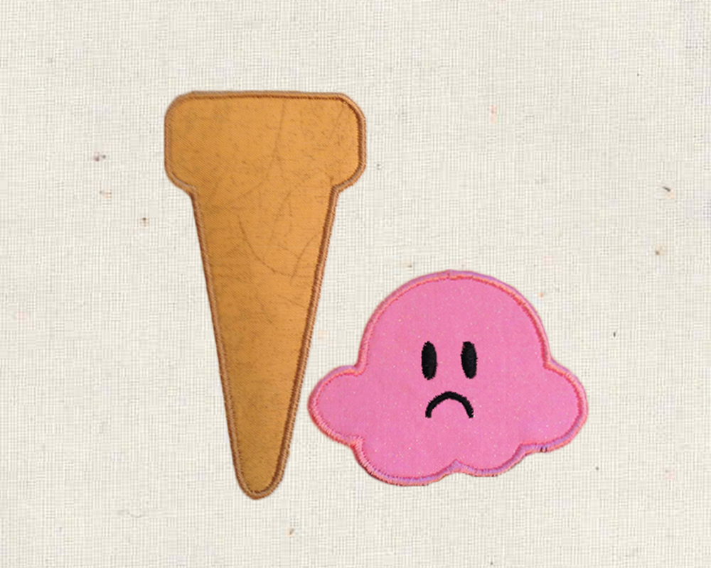 Sad fallen scoop of ice cream applique embroidery