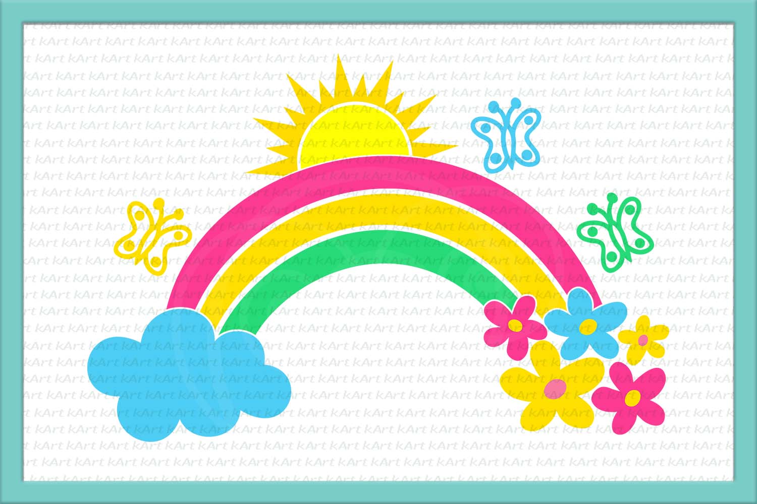 Rainbow flowers sun butterflies cloud monogram svg dxf png ...