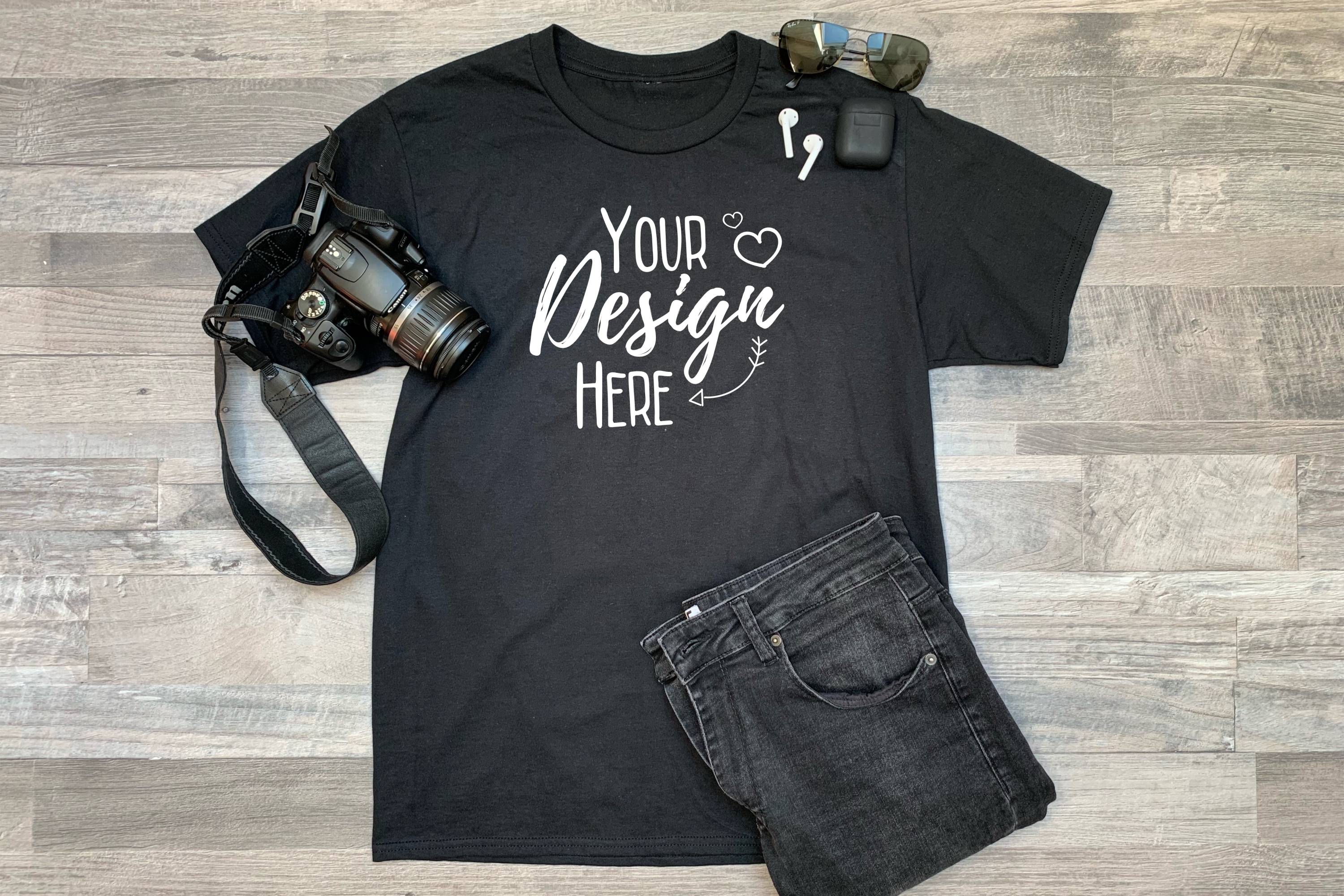 Download Classy Black Summer T-Shirt Mockup/ Unisex/ Flat Lay ...