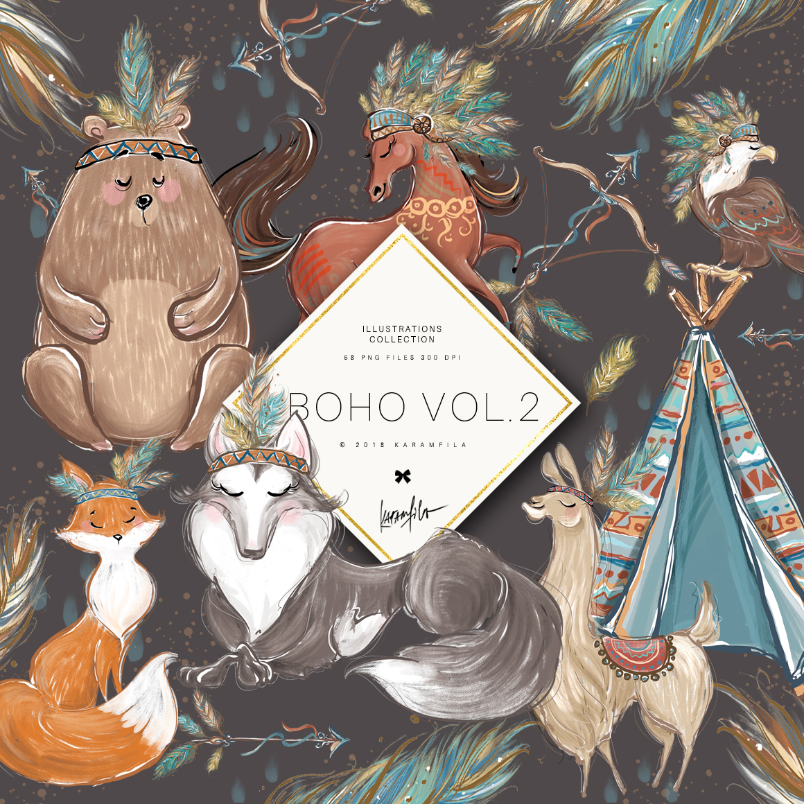 Boho Animals Clipart