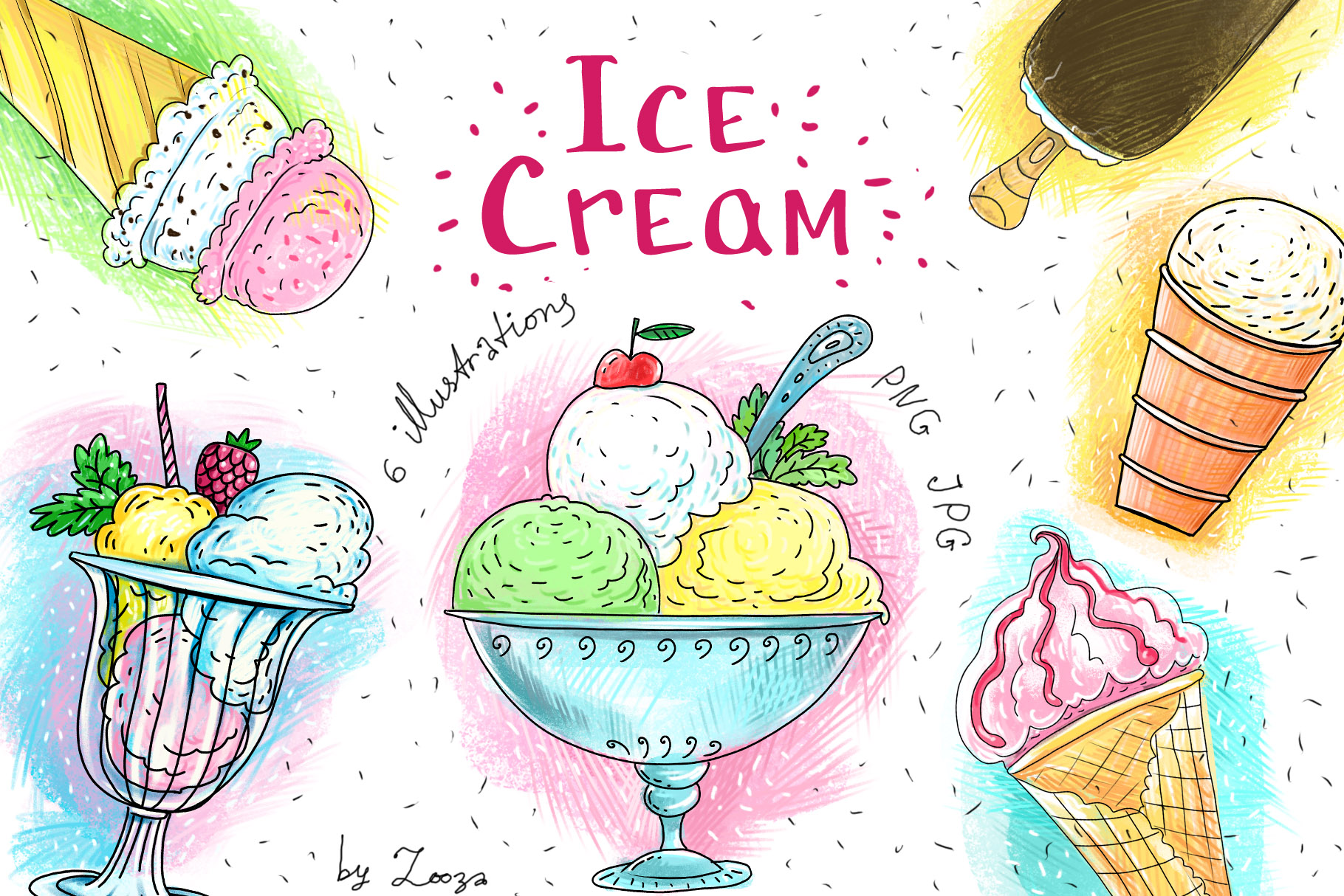 Ice Cream 6 handcrafted illustrations (275215) Illustrations