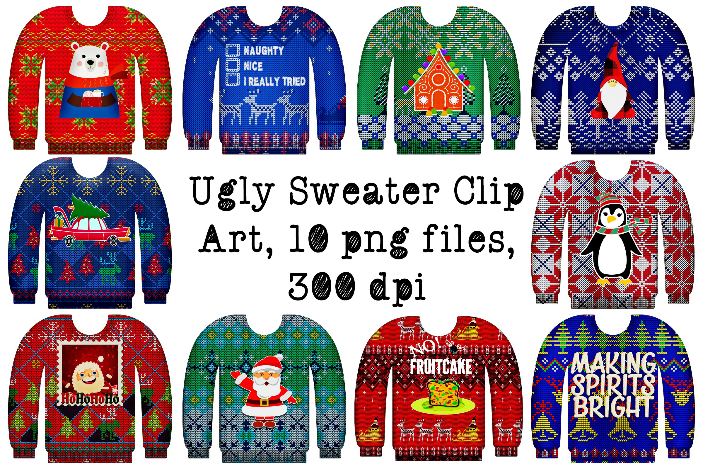 Ugly Christmas Sweaters with Graphics Clip Art