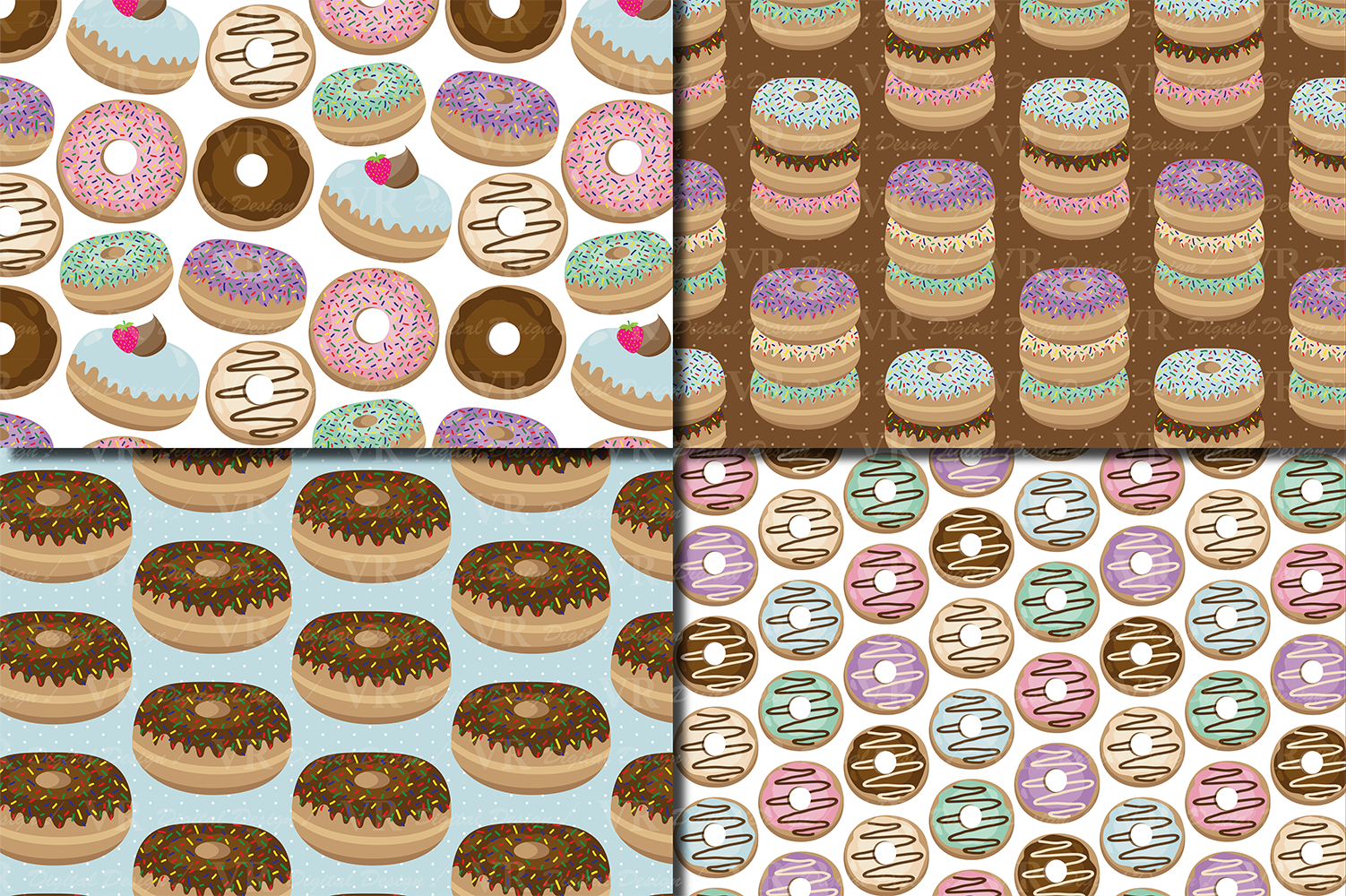 Download Donuts digital paper pack / Doughnut scrapbooking papers / Sprinkled donut backgrounds / Pastel ...