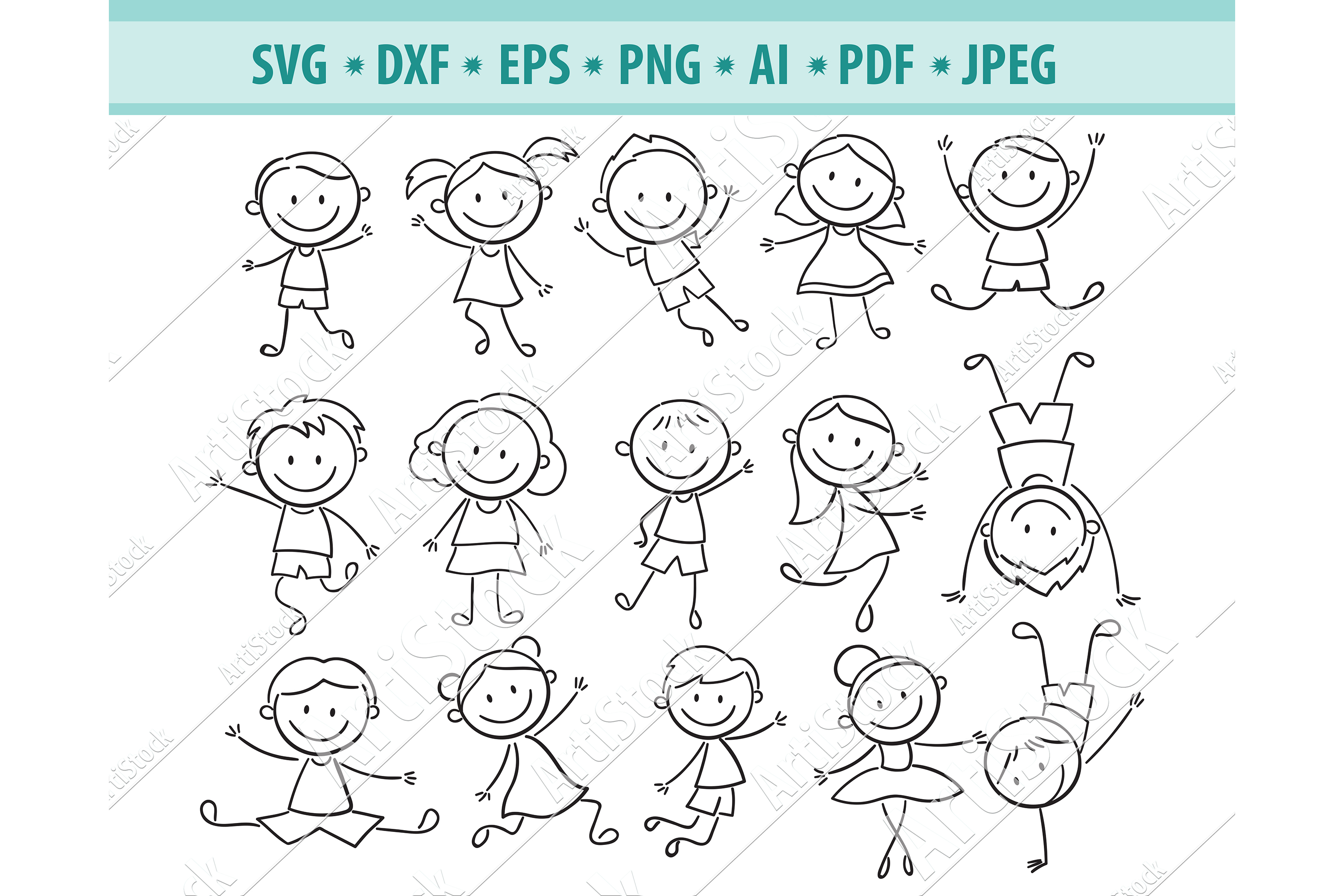 Download Stick kids Svg, Laughing children figures Svg, Dxf, Eps, Png (523048) | SVGs | Design Bundles
