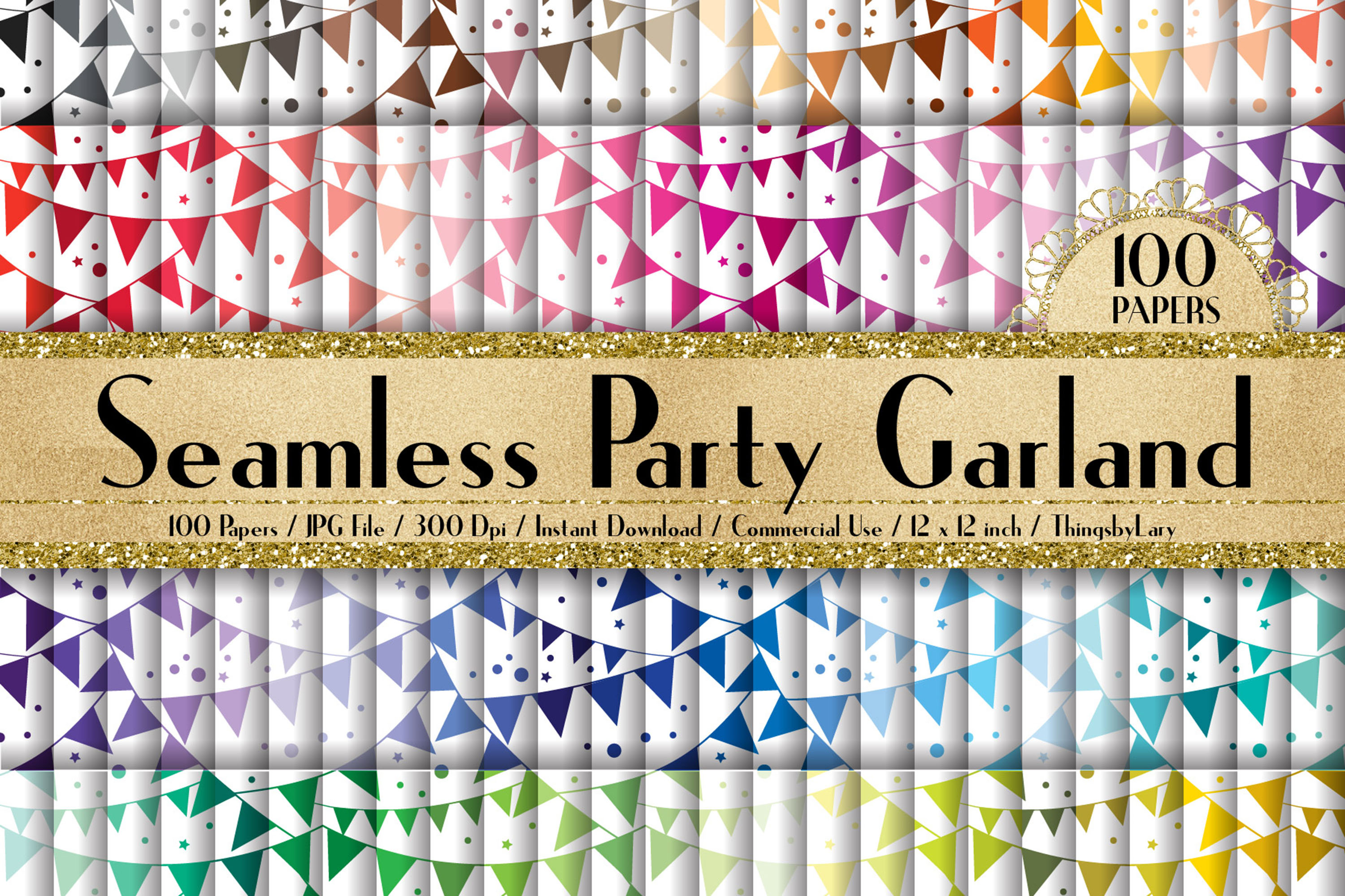 100 Seamless Party Garland Digital Papers, Birthday Party