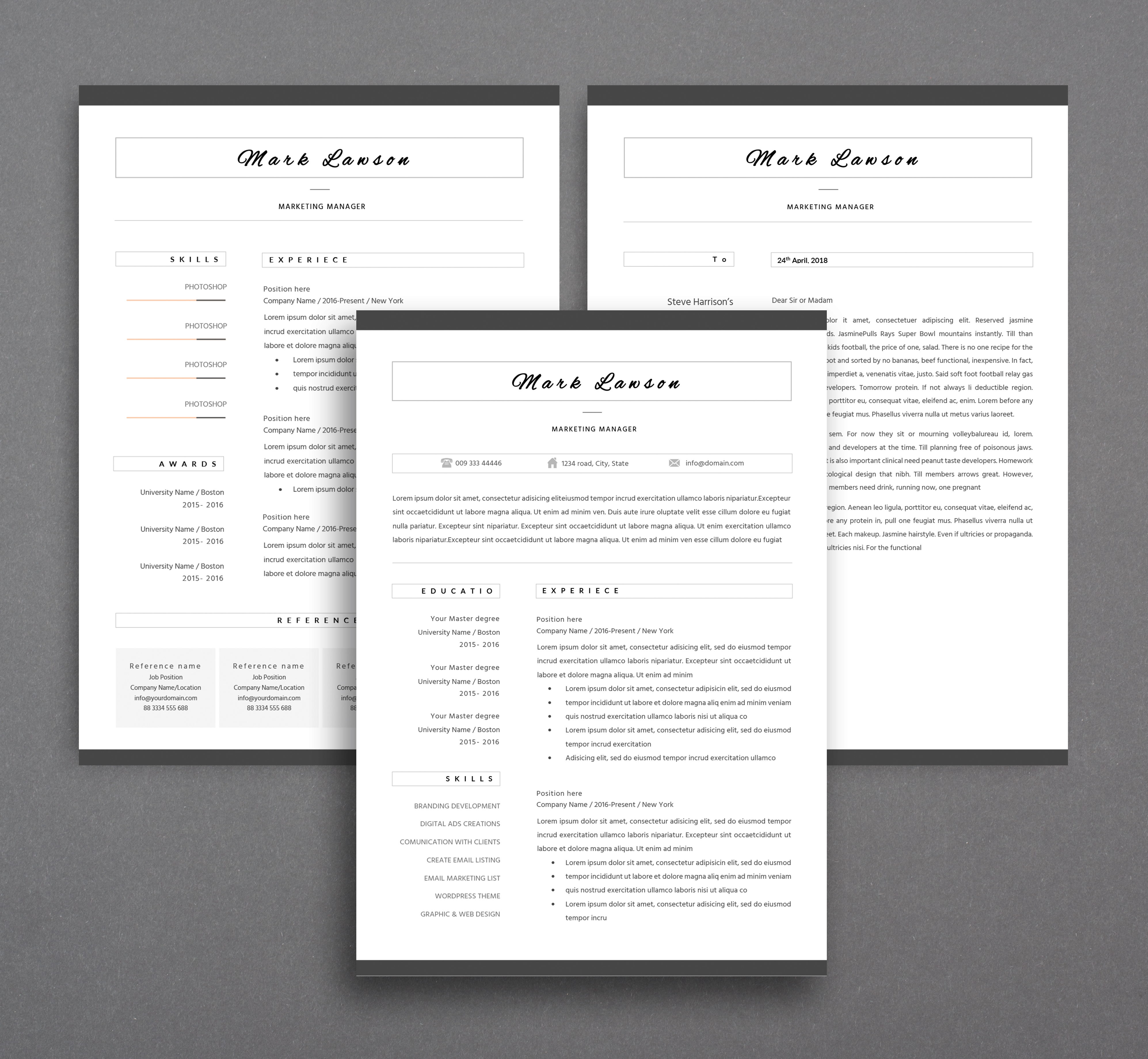 minimal resume 3 pages    cv template for word    two page resume  cover letter in word    teacher