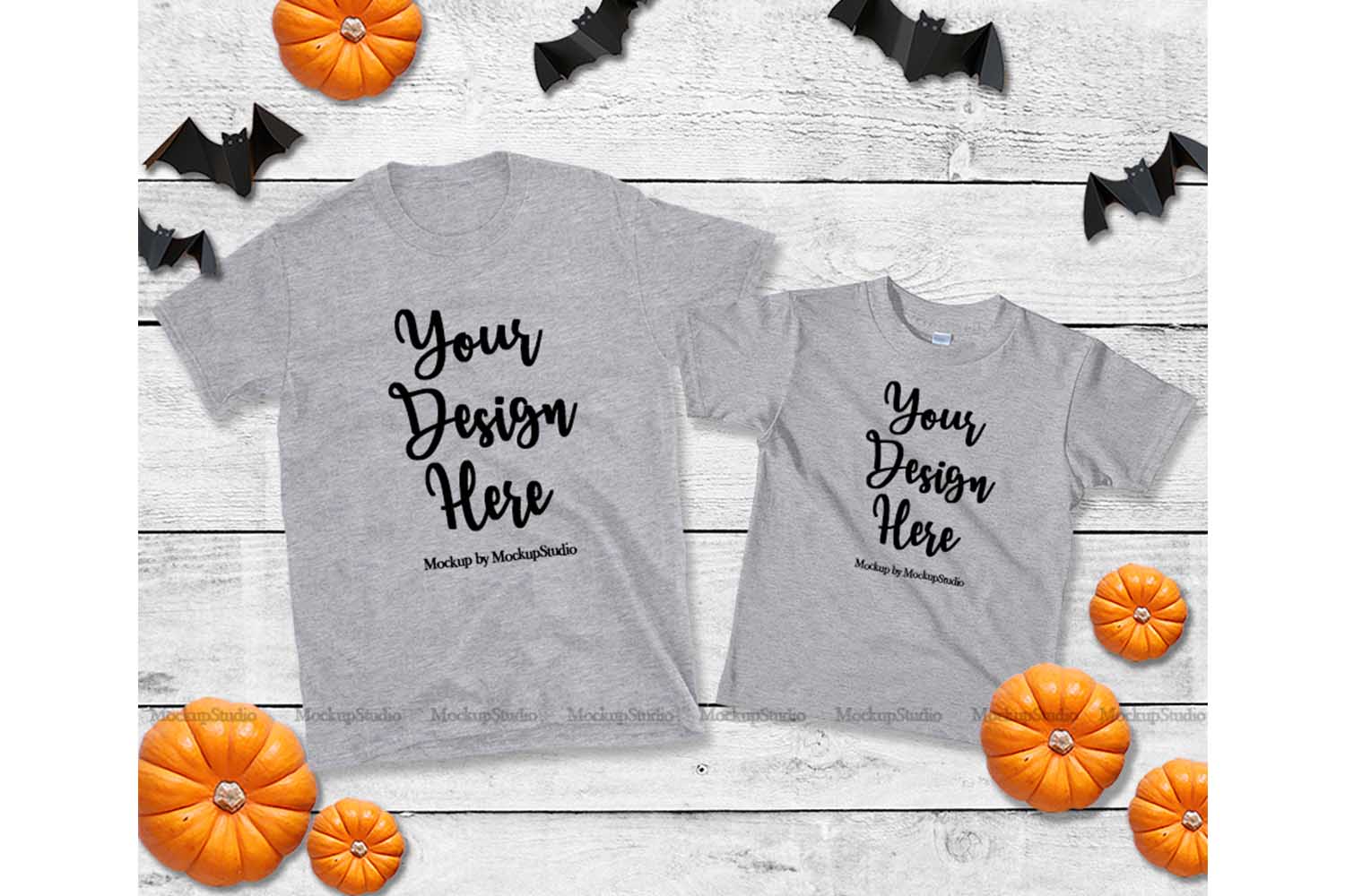 Halloween Family Matching Two Double Gray TShirts Mockup