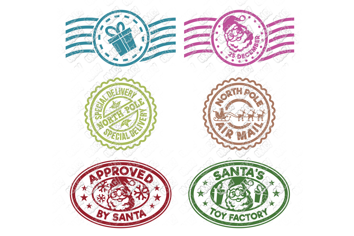Christmas Stamps SVG Postage Seal in SVG, DXF, PNG, EPS, JPG