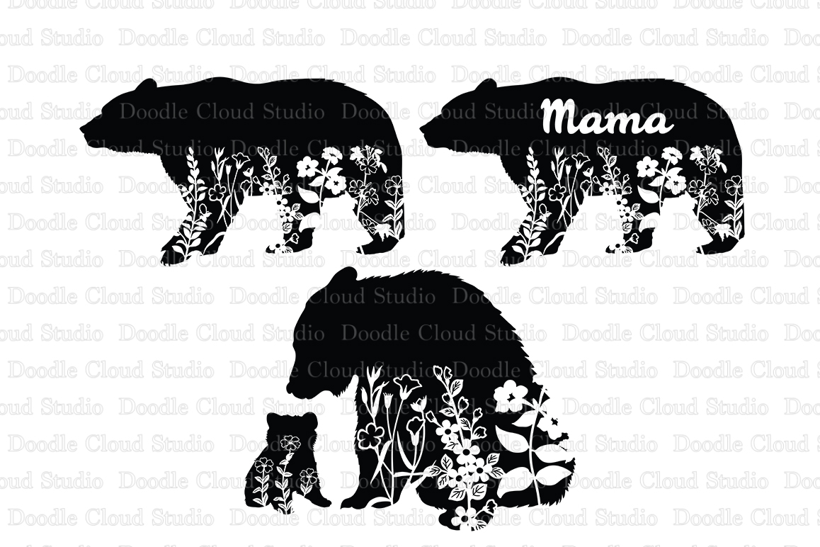 Floral Bear SVG, Floral Baby and Mama Bear SVG Cut Files