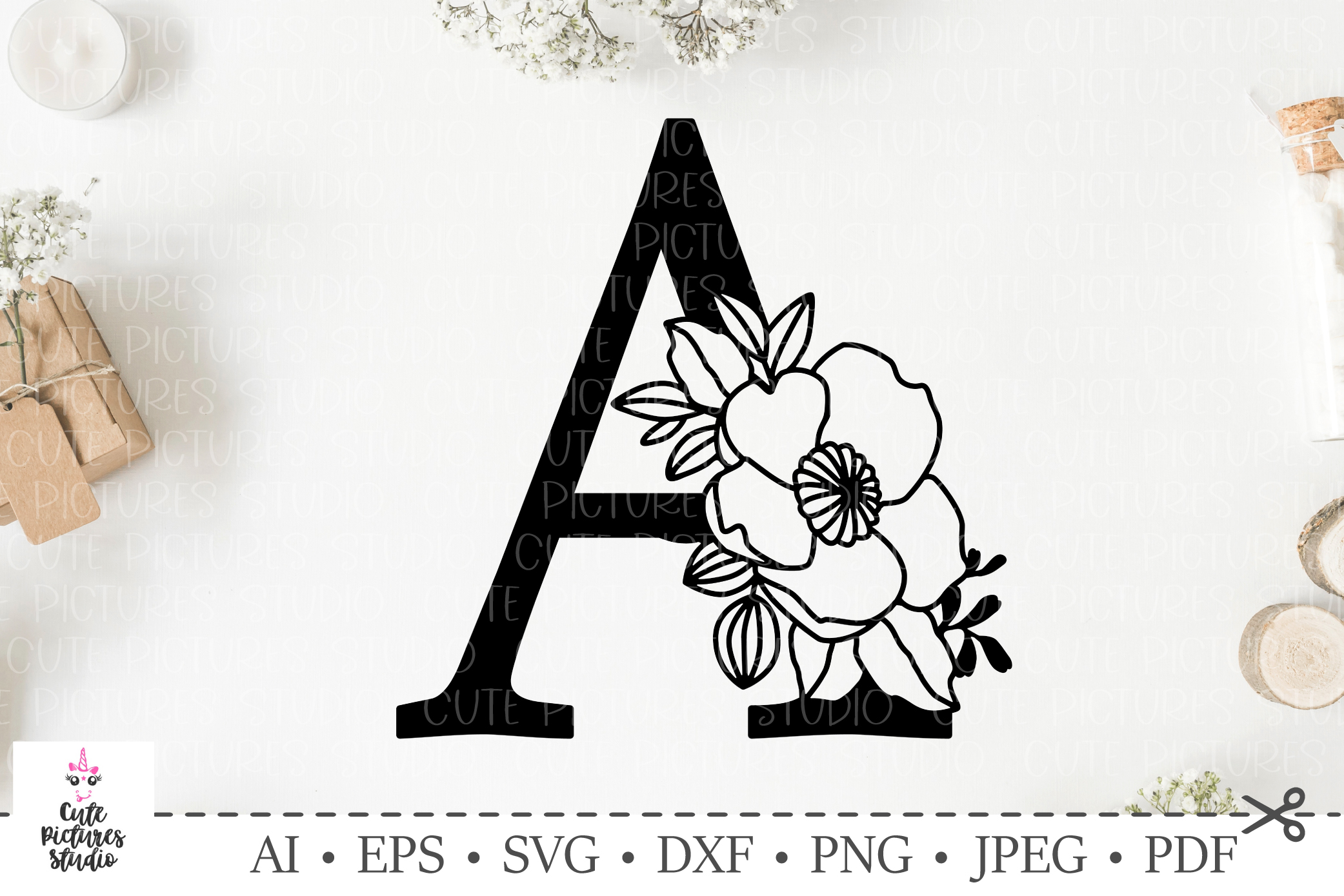Botanical alphabet svg. Floral letter svg. Bundle SVG, DXF