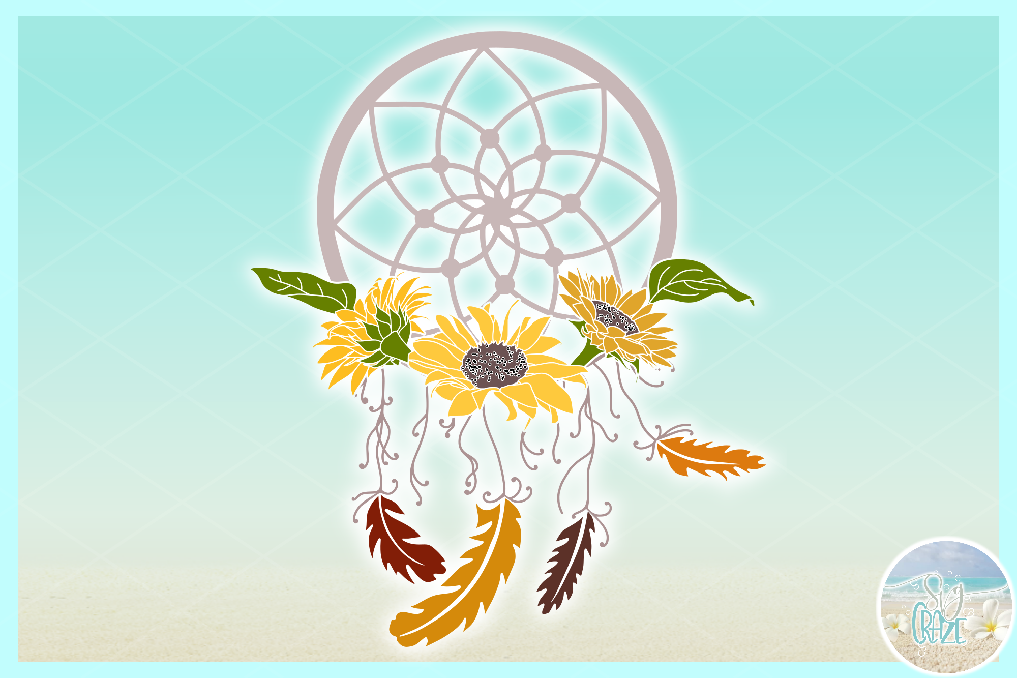 Download Dreamcatcher with Sunflowers Feathers Beads SVG Dxf Eps ...