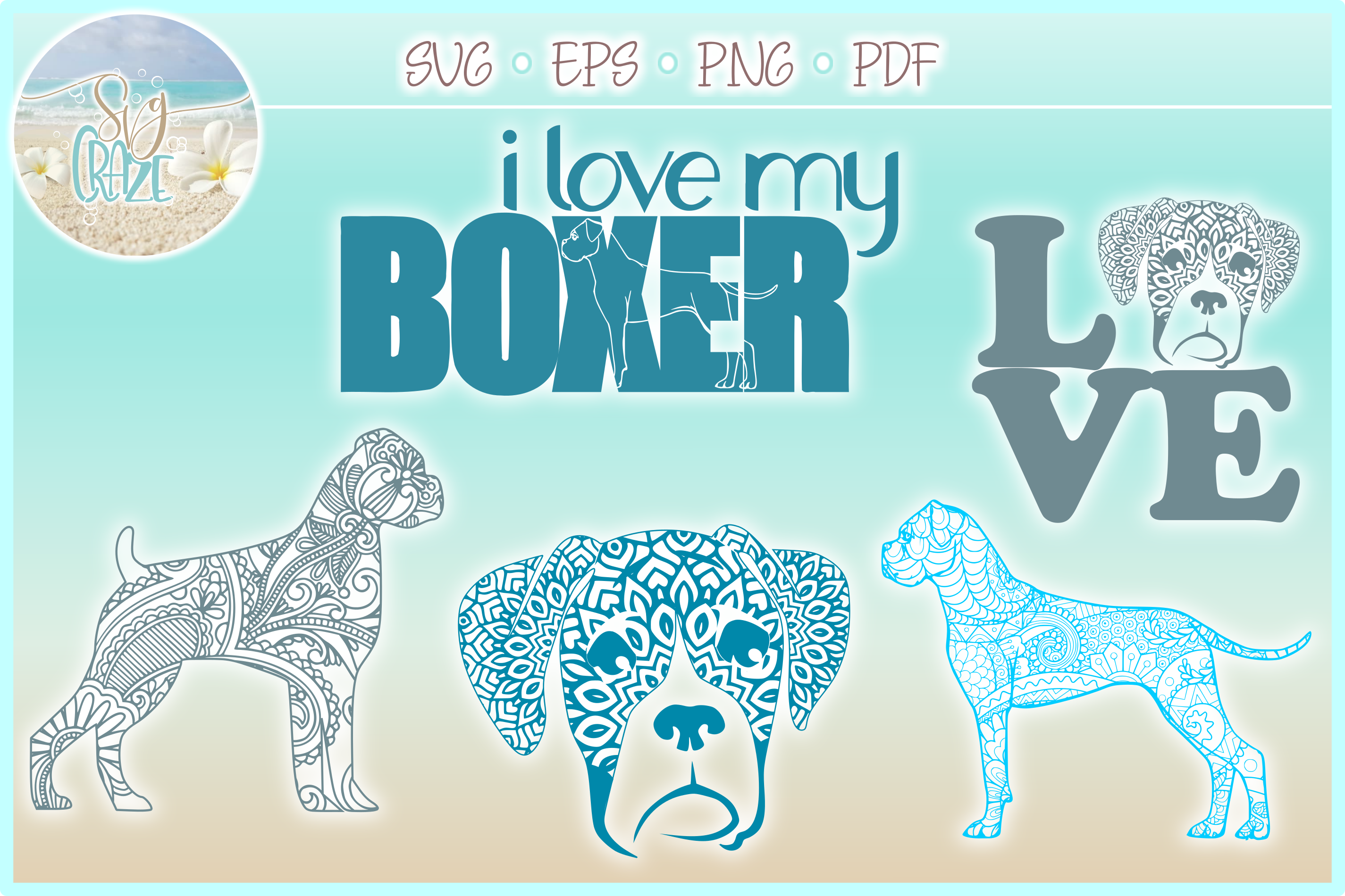 Download Boxer Dog Mandala Zentangle Svg Dxf Eps Png Pdf Files