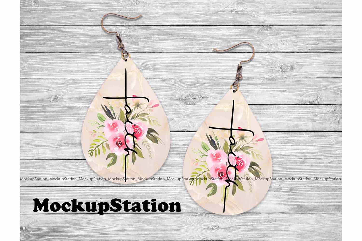 Drop Earring Sublimation Design, Christian Cross Earring