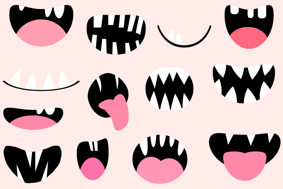 Funny monster mouths clipart set Halloween teeth and ...