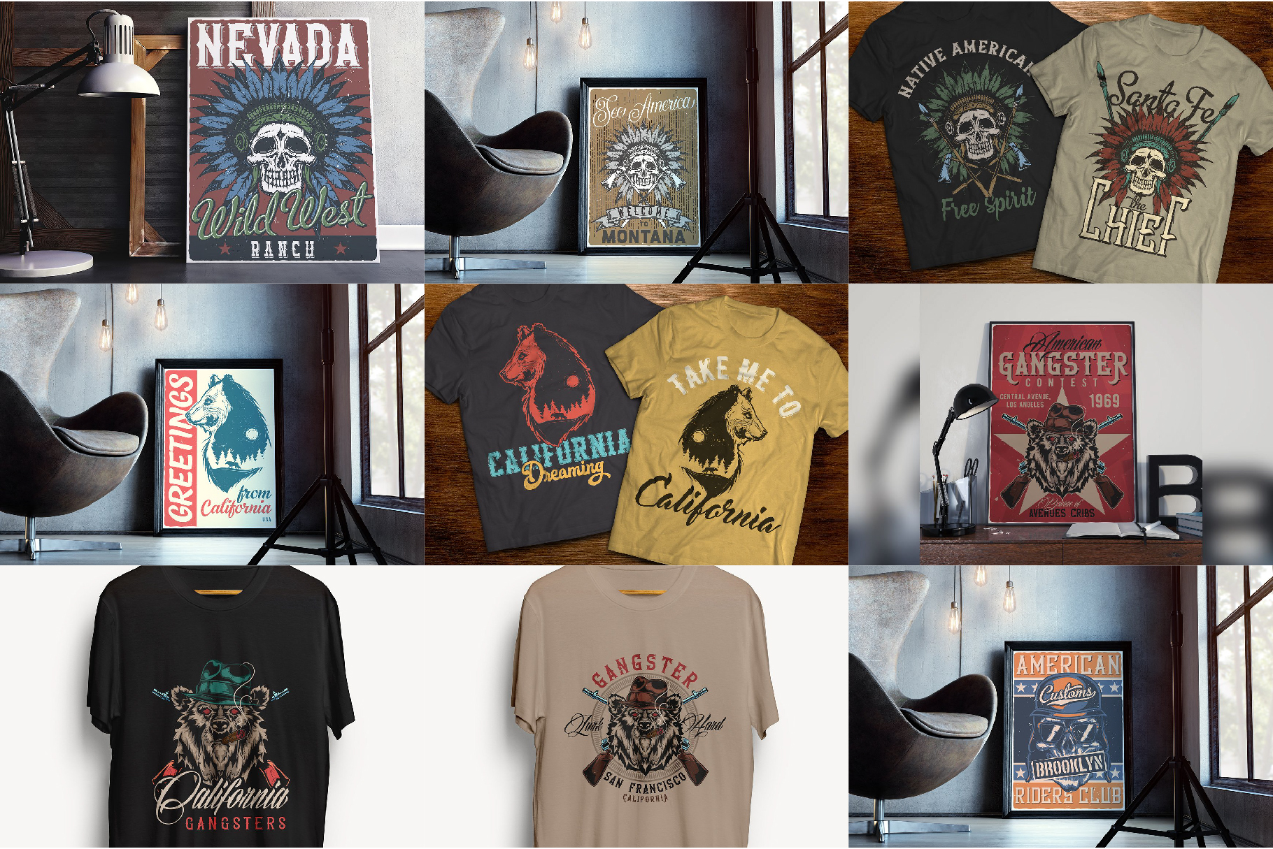 T-shirts and poster bundle (148053) | Illustrations | Design Bundles