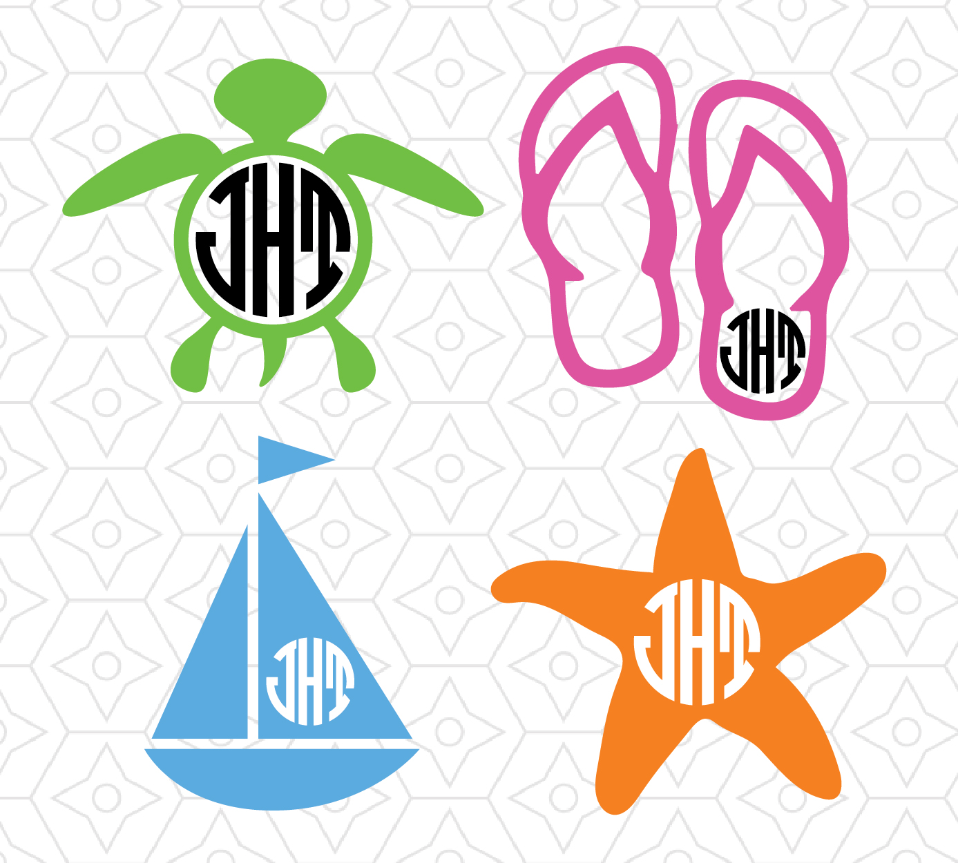 Download Beach Monogram Frame Decal Collection, SVG, DXF and AI Vector Files for use with Cricut or ...