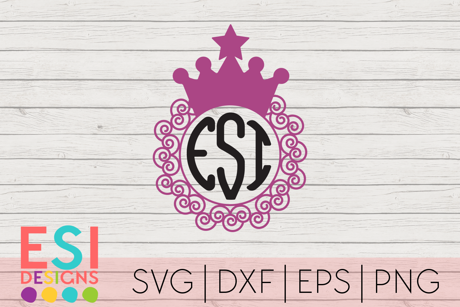 Download Princess Crown Circle Monogram Frame | SVG, DXF, EPS, PNG