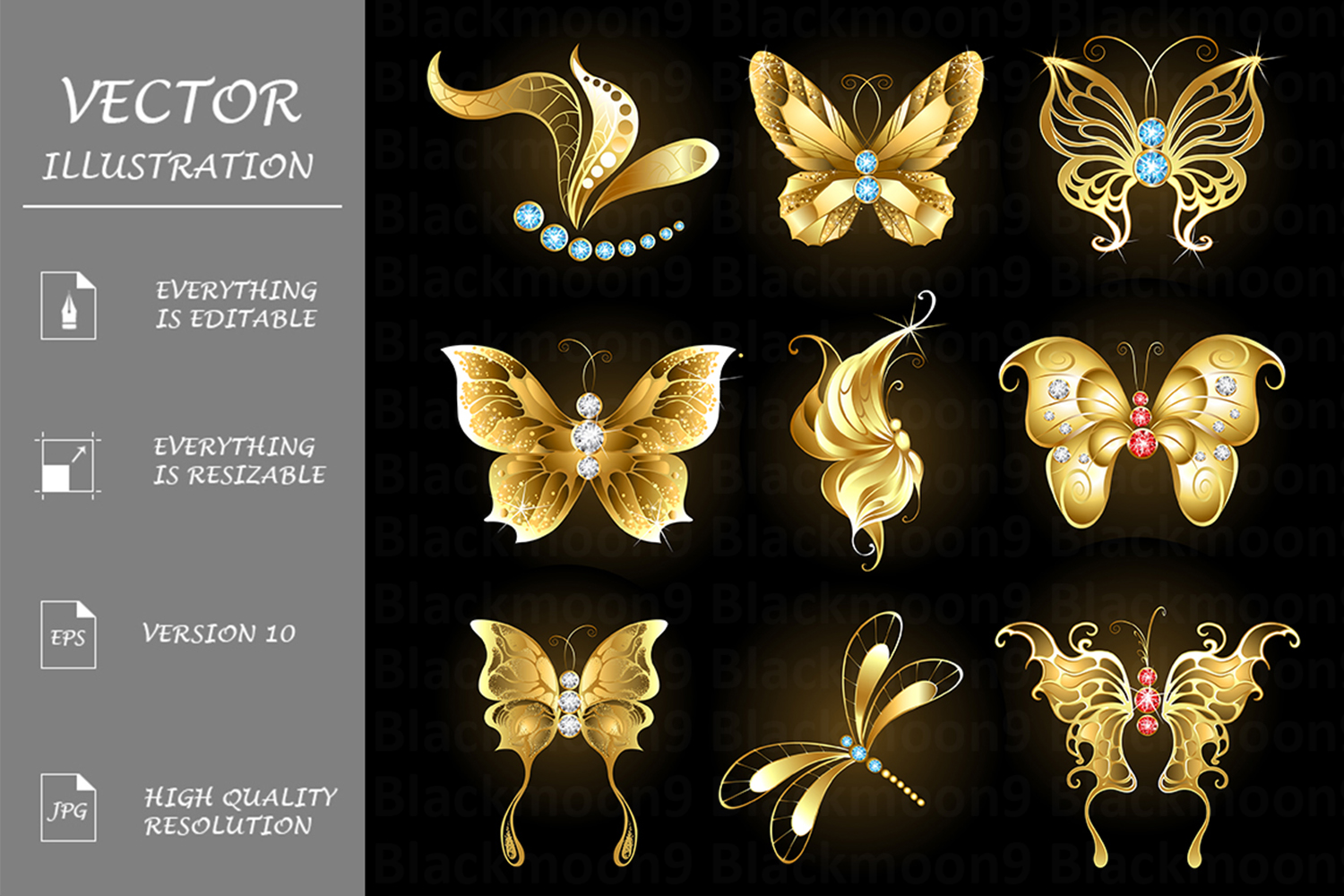 Set of golden butterflies ( Gold butterflies )