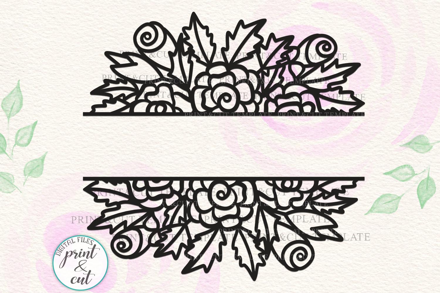 Download Wedding Floral Split monogram Hand Drawn Simple Flowers svg
