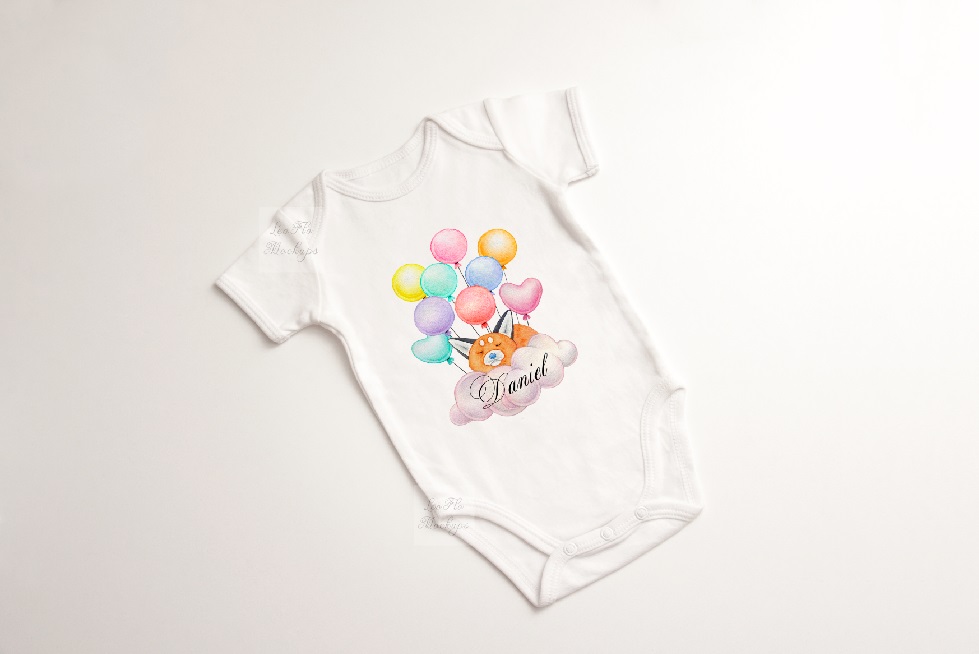 Download Baby Suit Bodysuit one piece short sleeves mockup kid apparel growsuit pijama clothes nursery ...
