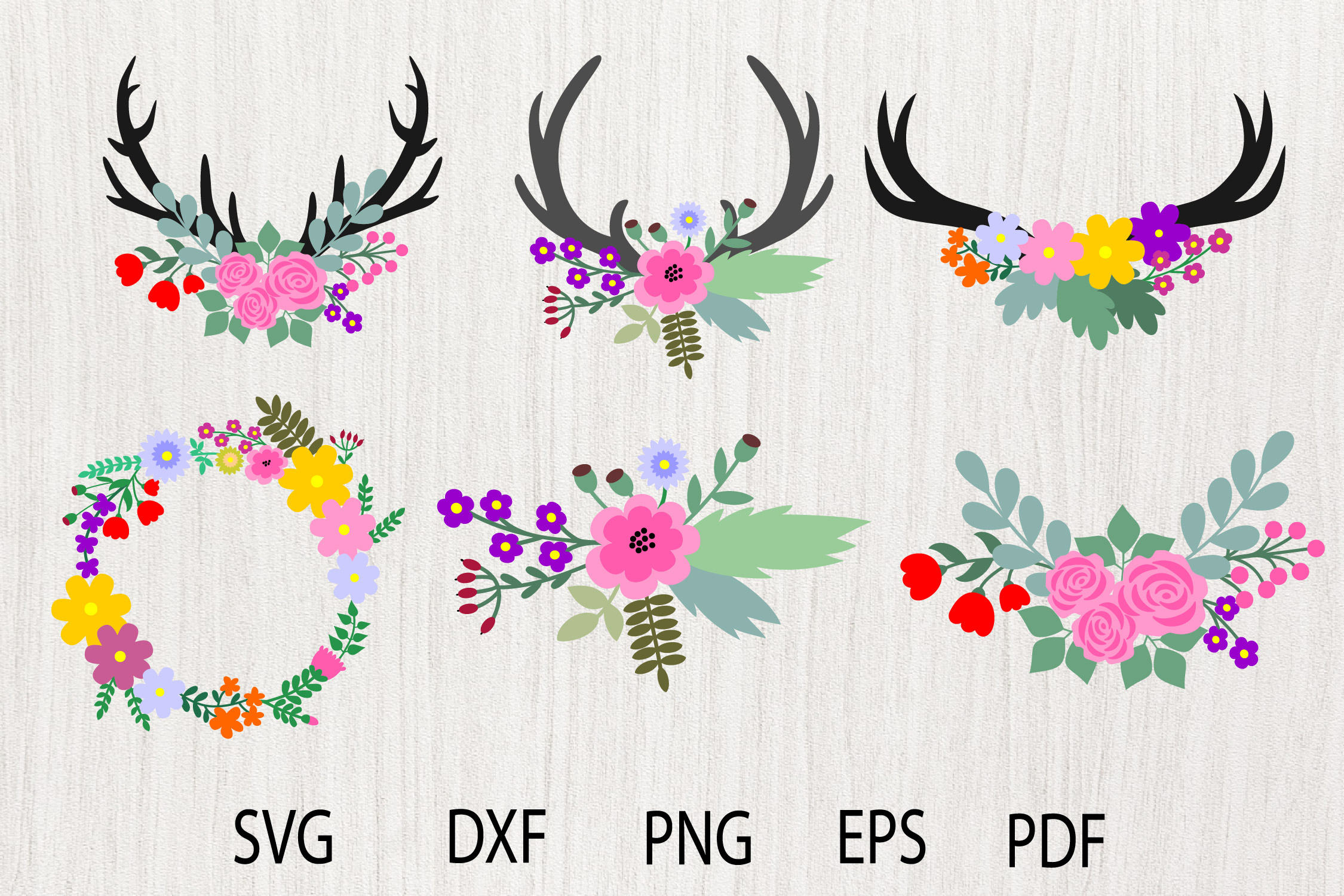 Download Floral Antlers SVG, Floral SVG, Flower SVG, Flower Antlers ...
