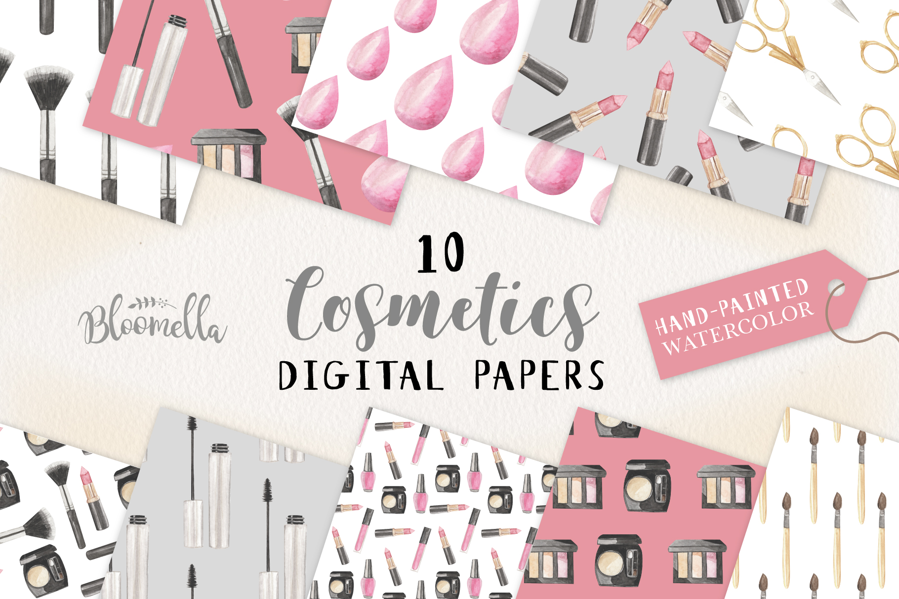 Cosmetics Seamless Patterns Digital Papers Makeup Beauty