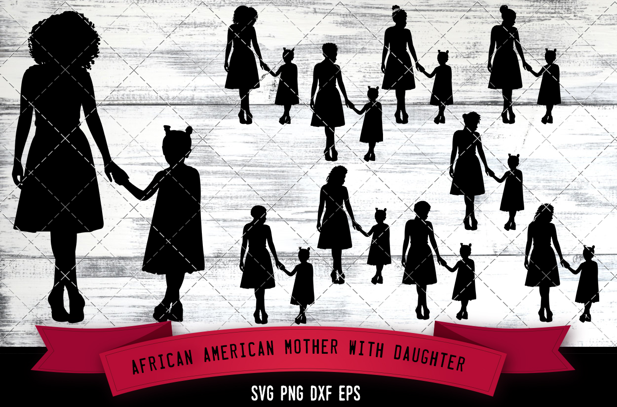 African American Mother with Daughter Silhouette SVG ...