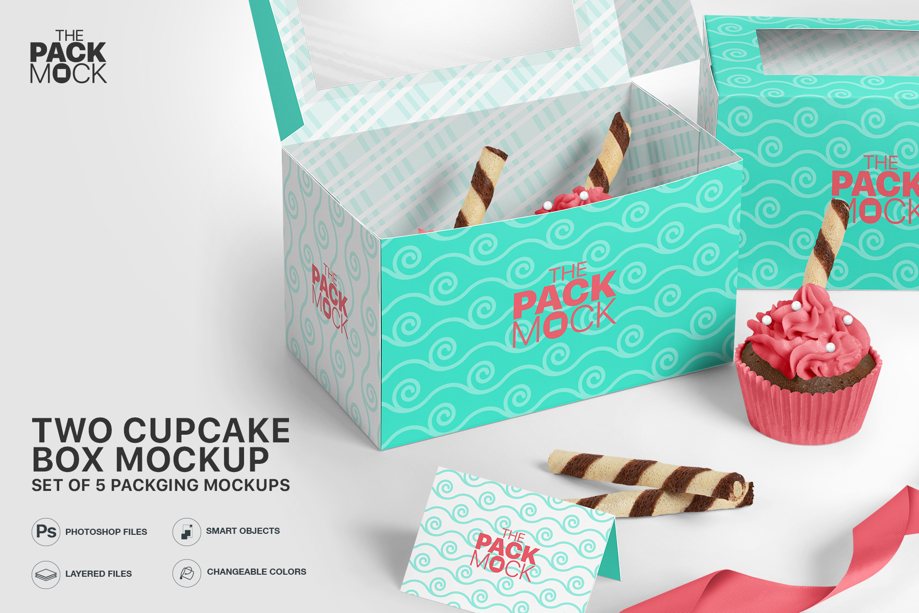 Cupcake Box Mockups Box Of Two Cupcakes Design Bundles