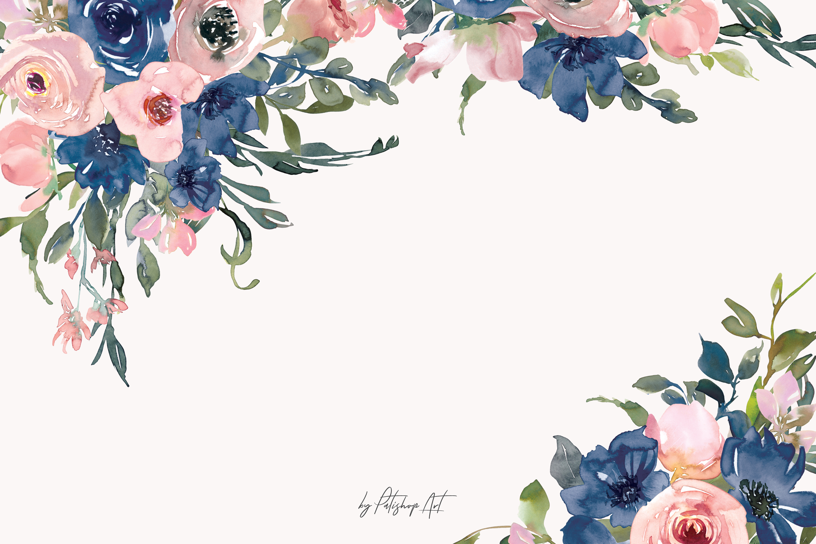 Download Watercolor Navy and Blush Floral Bouquet Clipart (220413 ...