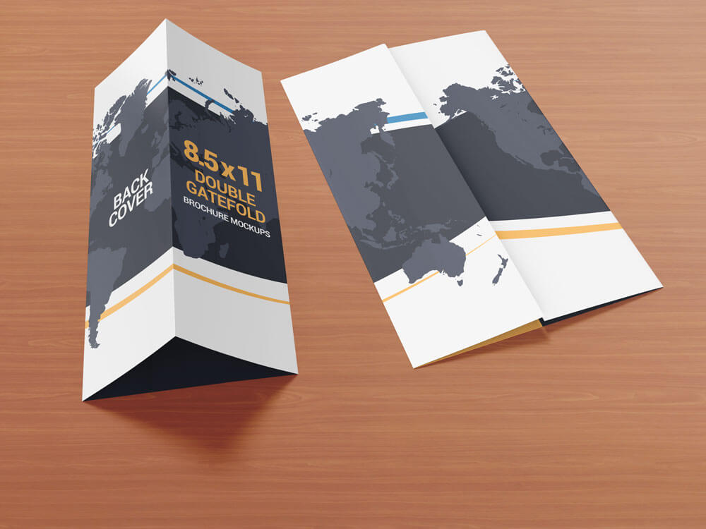 8.5 x 11 Double Gate Fold Brochure Mockups