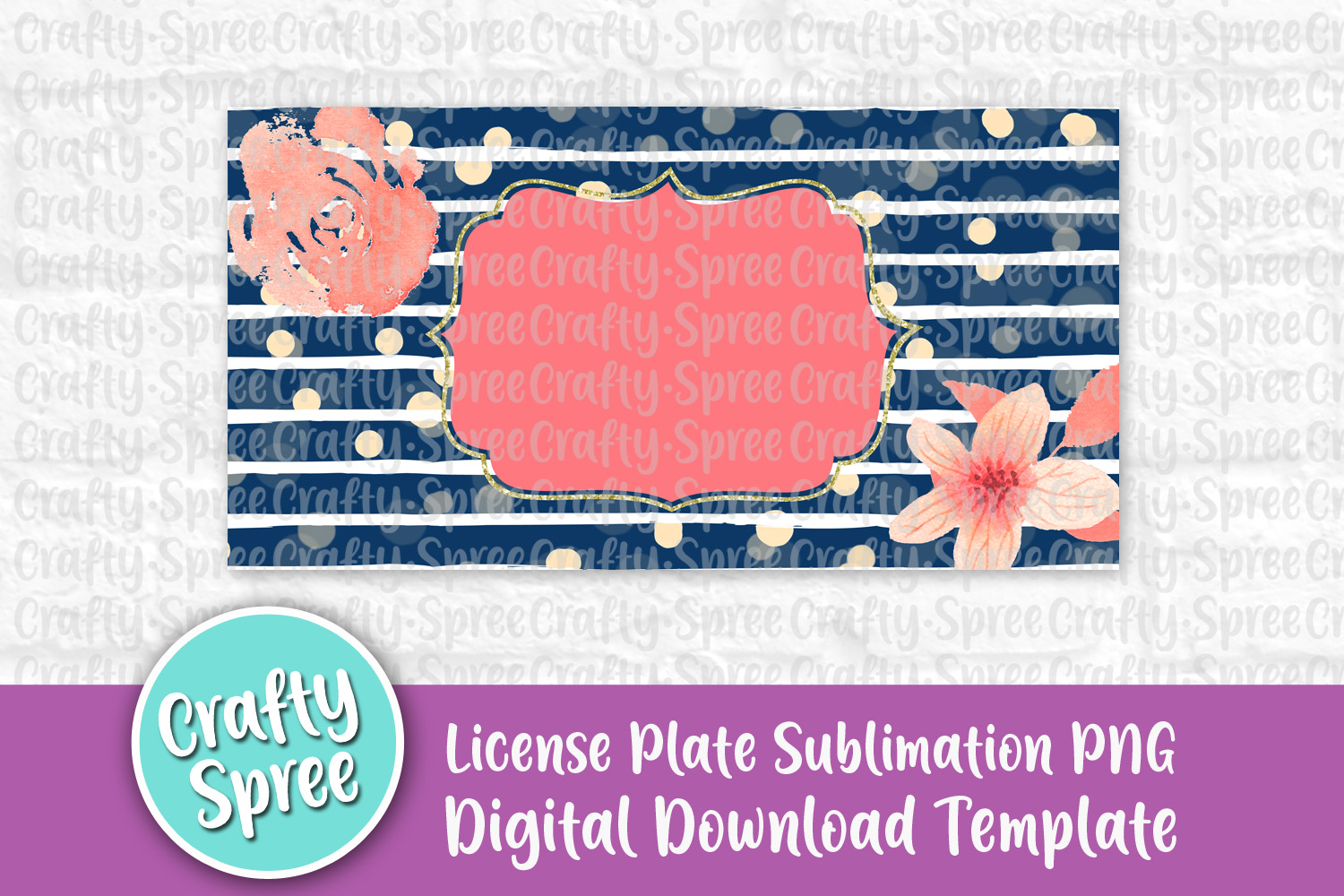 Navy Floral License Plate Sublimation Template
