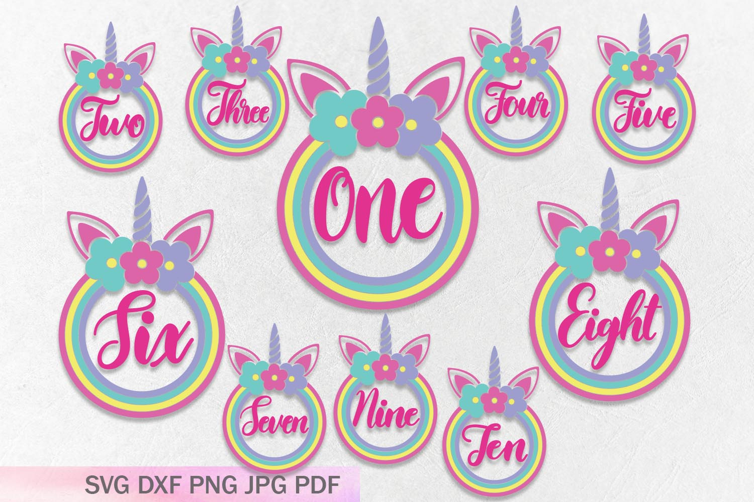 Unicorn birthday circle monogram svg dxf cut file printable (97558) | SVGs | Design Bundles