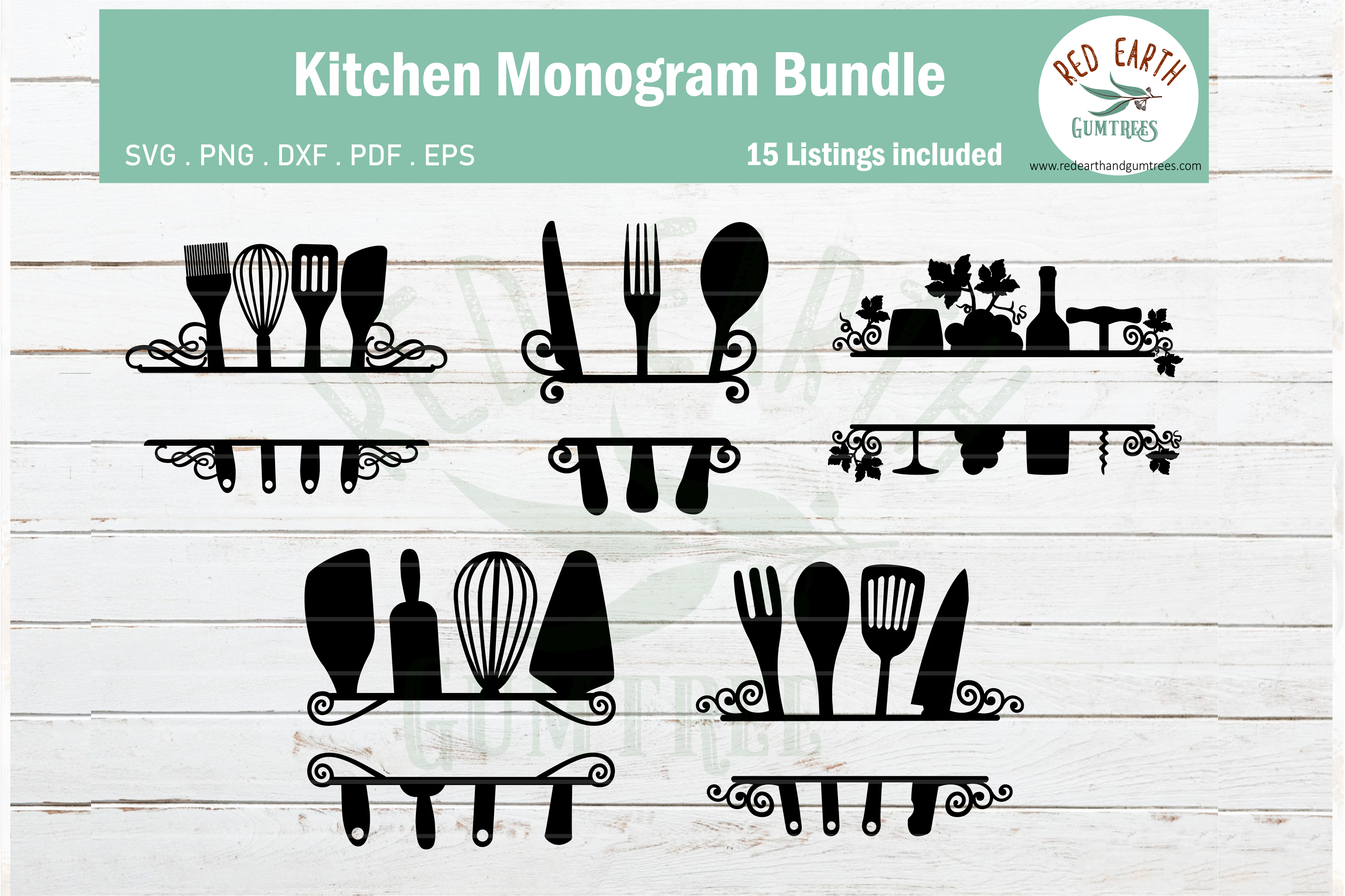 Kitchen monogram frames SVG bundle,baking and wine monograms