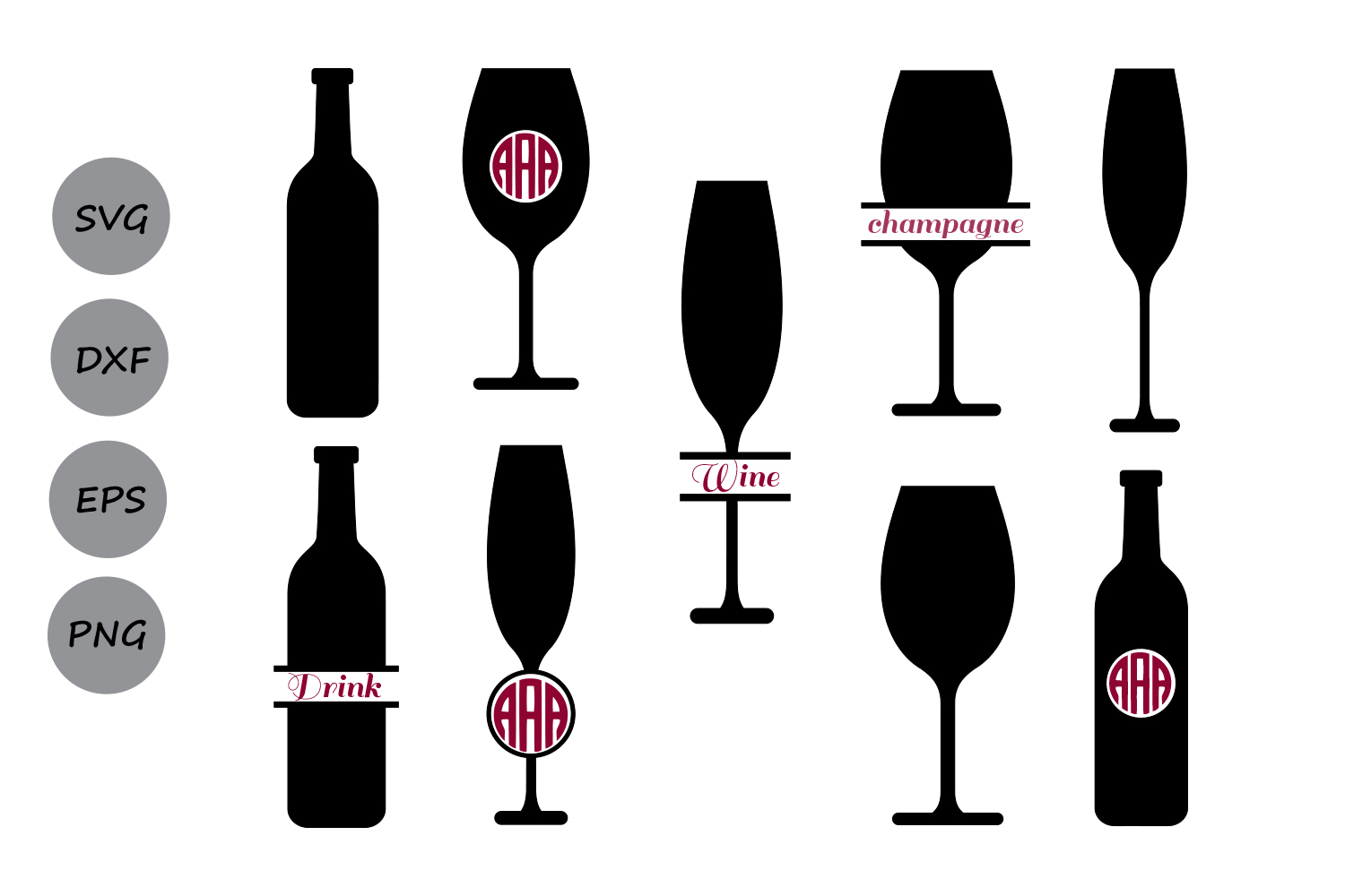 Download Wine glass svg, Wine svg Wine glass monogram svg, bottle svg, wine bottle svg, Silhouette files ...