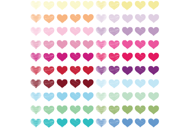 100 Hearts clipart PNG, Scribble Hearts, Hearts digital