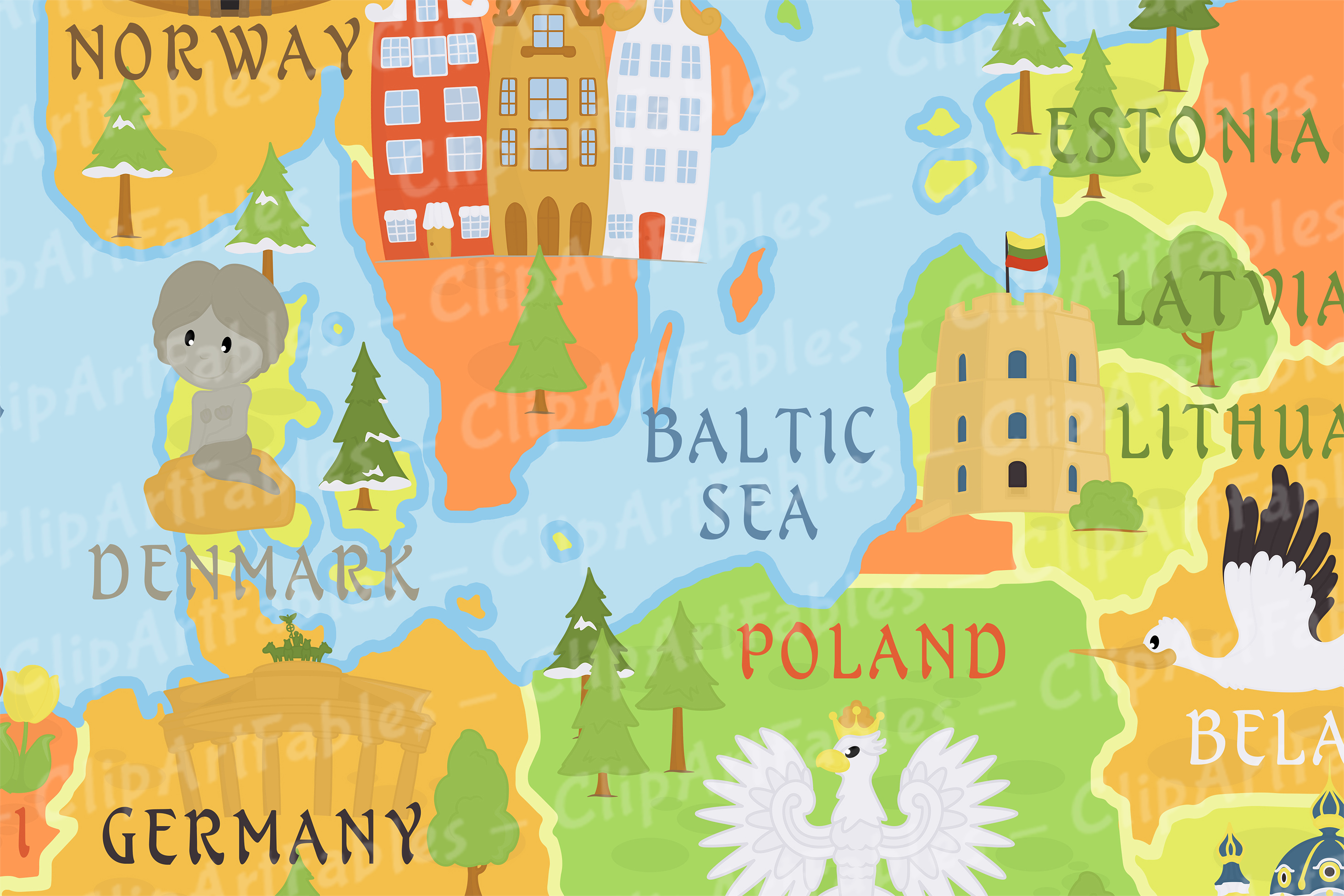 Cute Printable EUROPE MAP for kids - gender neutral room art